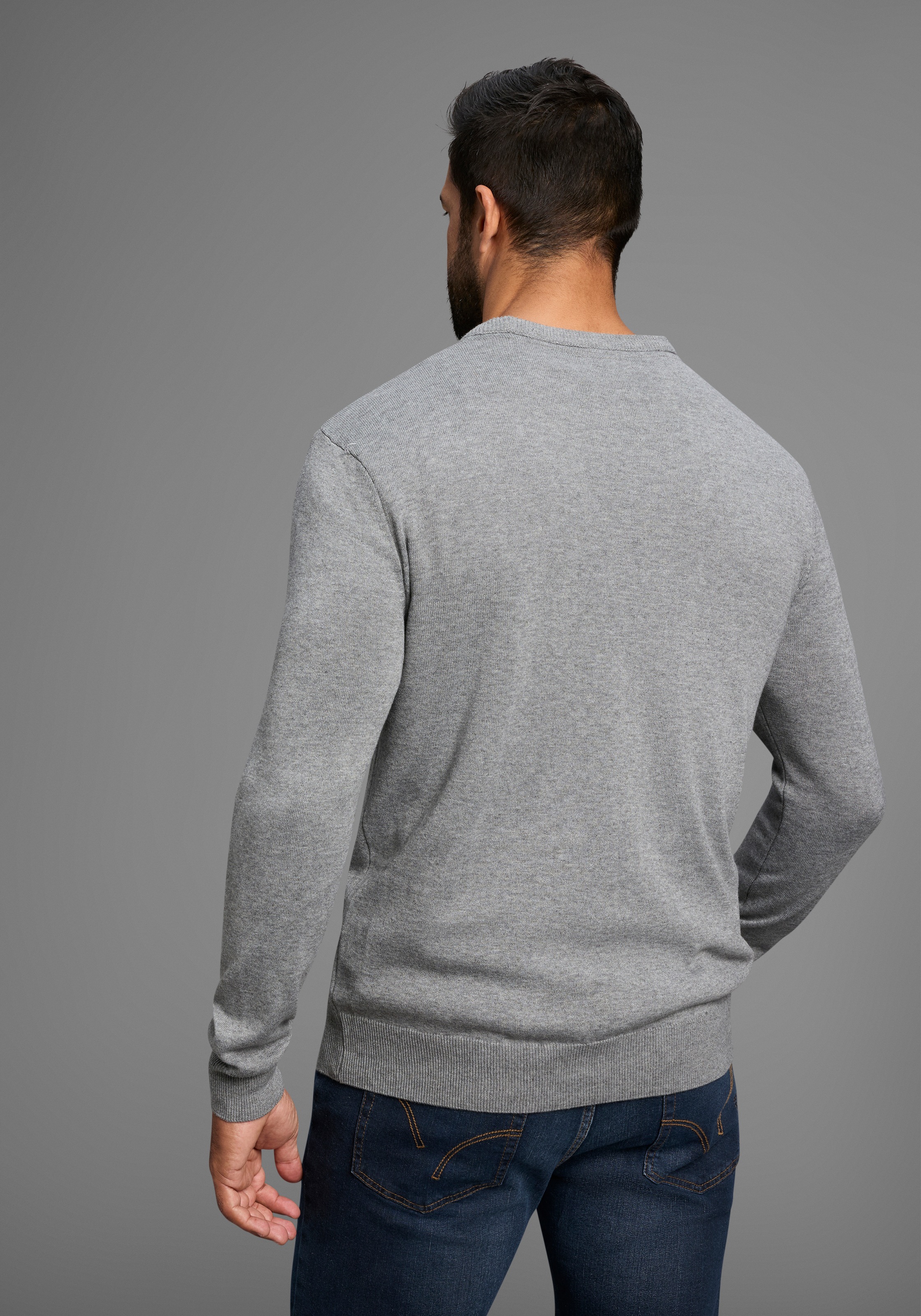 Thumbnail - Mans World Rundhalspullover "Neue Kollektion DP Grau & Schwarz", in Feinstrick, ideal für die Übergangszeit, Basic Style