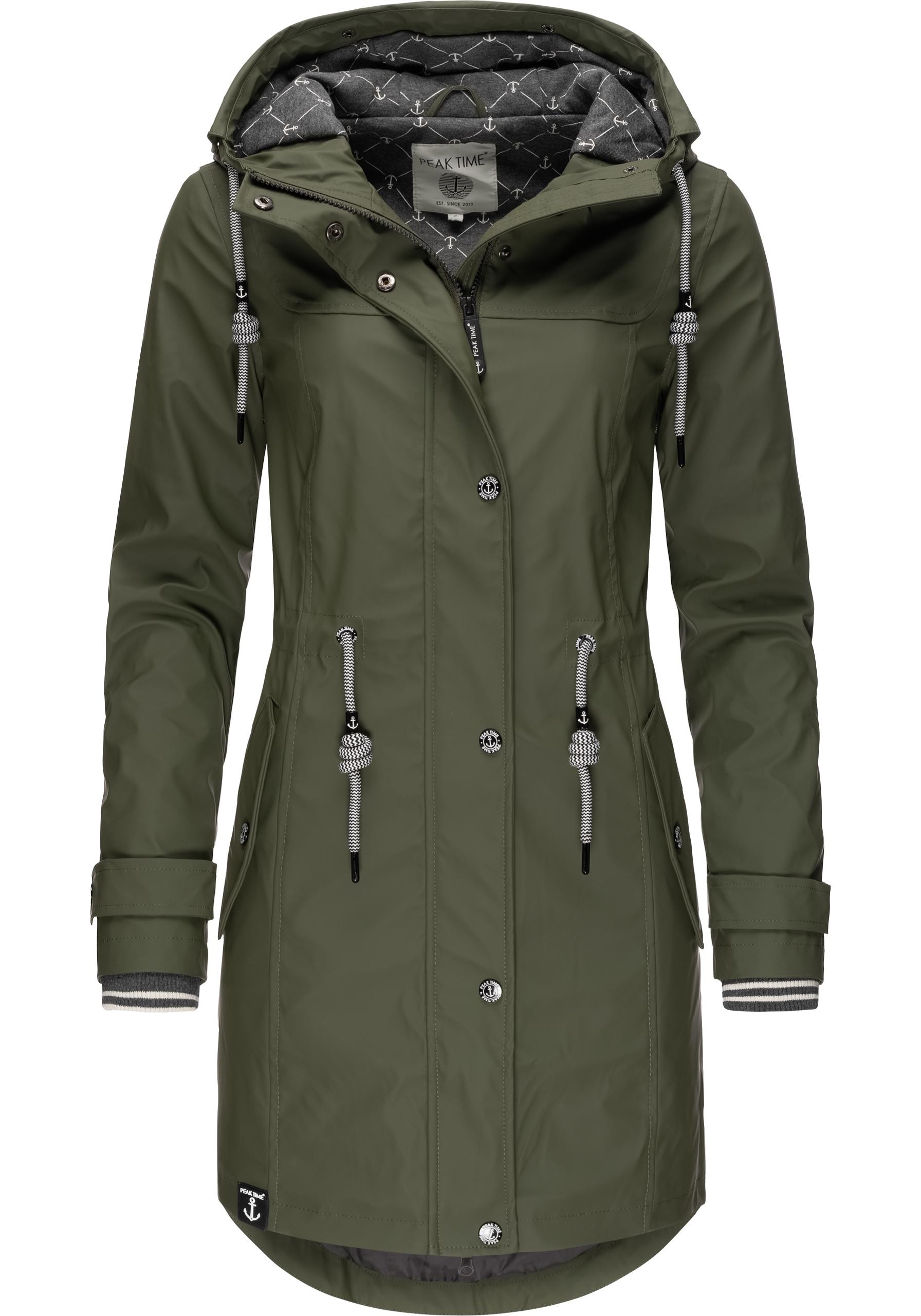 PEAK TIME Regenjacke "L60042", mit Kapuze, stylisch taillierter Regenmantel für Damen