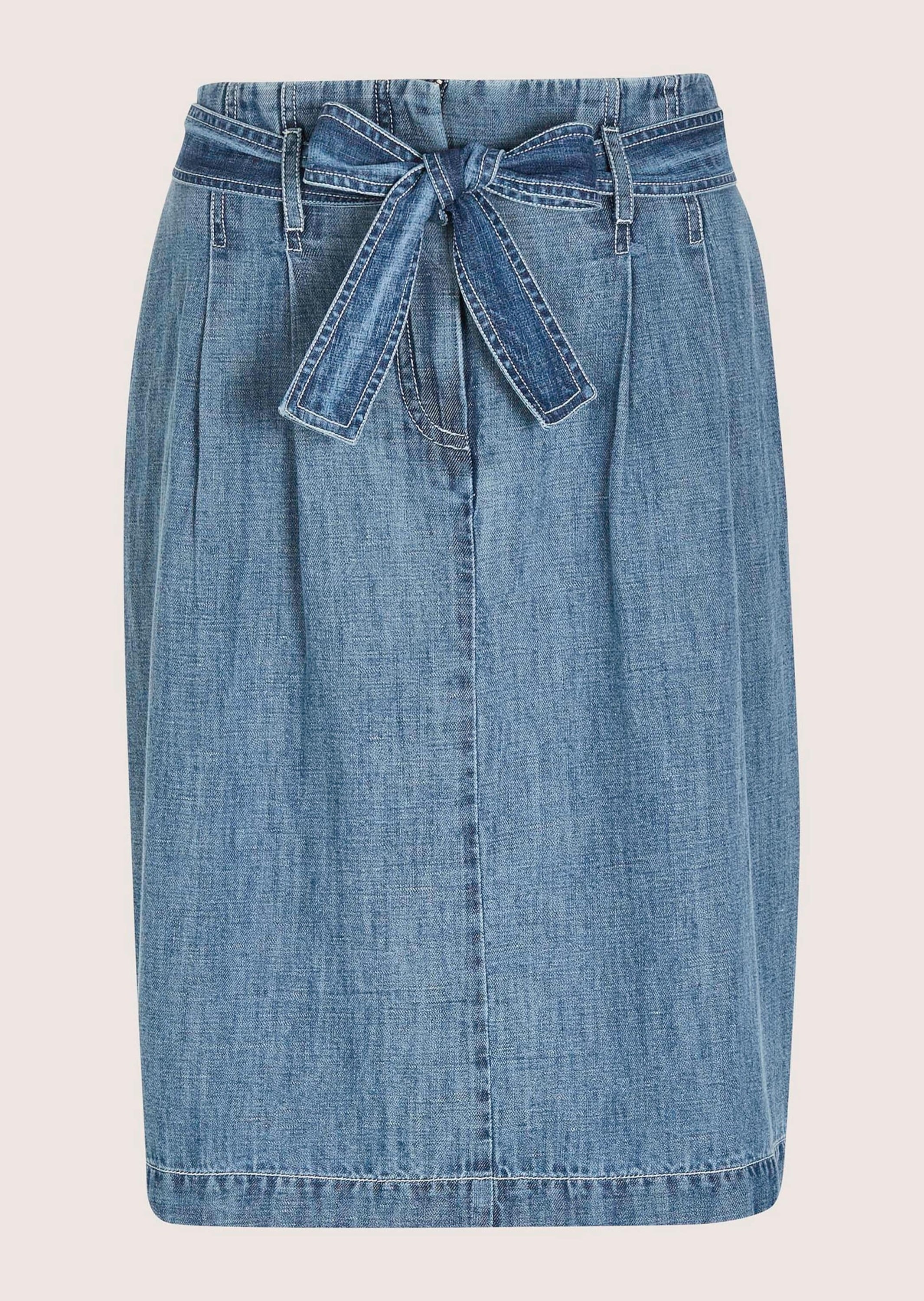 MADELEINE "Jeansrock Baumwollrock mit Bundfalten" Jeansrock mit Bindegürtel