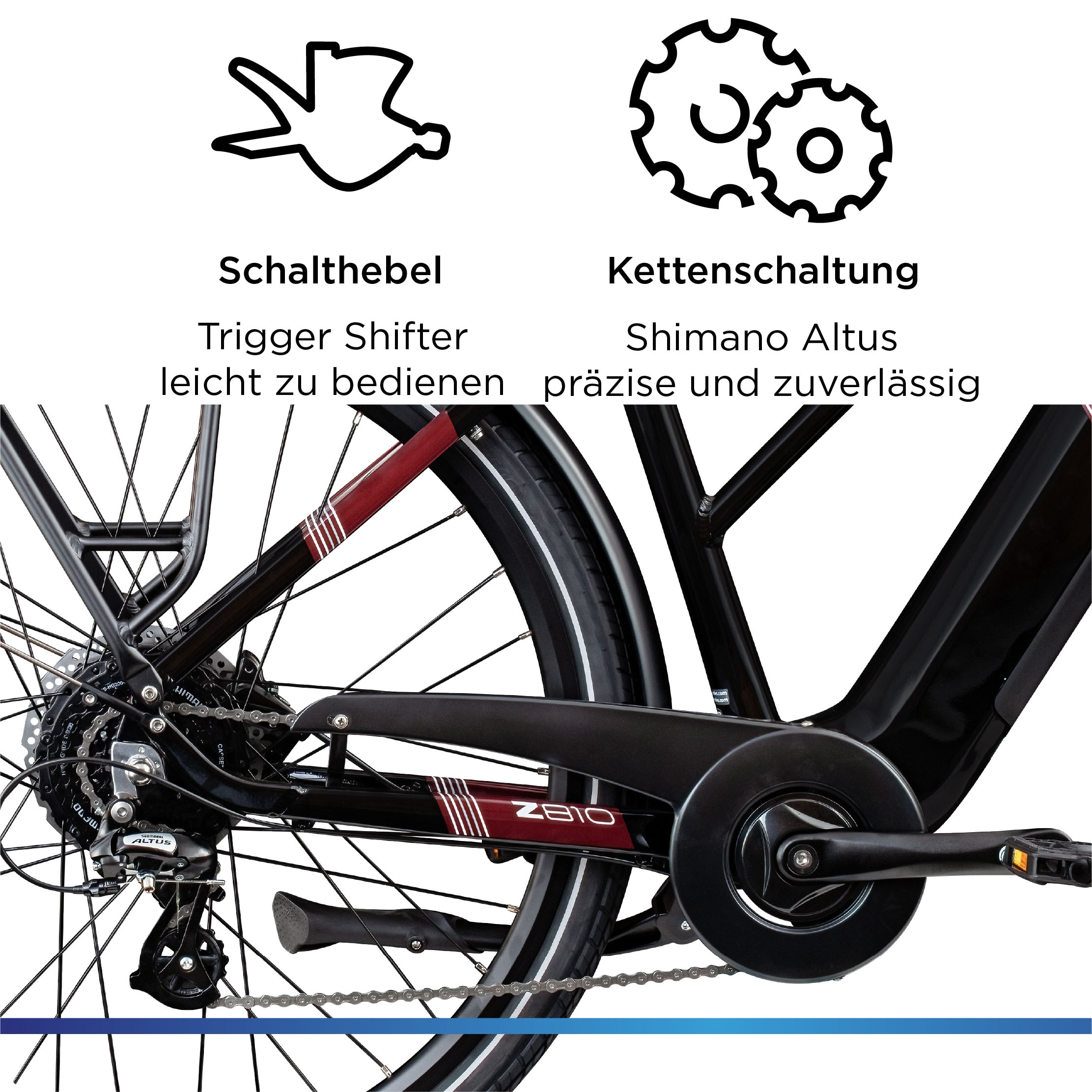 Zündapp »Z810« 8 Gang Shimano Altus RD-M310 Schaltwerk Kettenschaltung Heckmotor 250 W Pedelec, Elektrofahrrad für Damen und Herren