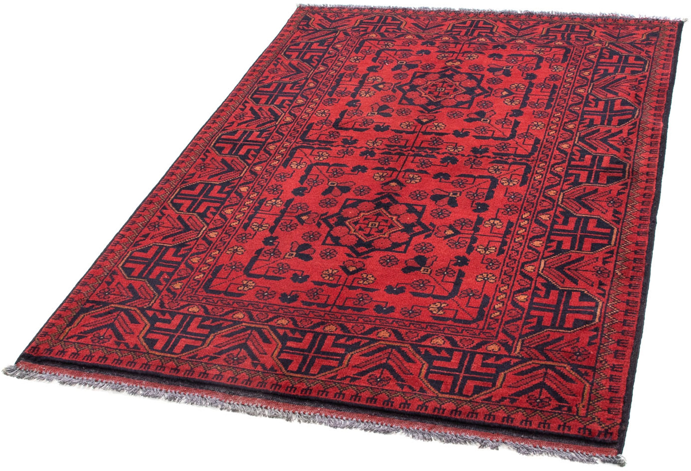 morgenland Orientteppich "Afghan - Kunduz - 144 x 98 cm - dunkelrot", rechteckig, 7 mm Höhe, Wohnzimmer, Handgeknüpft, E