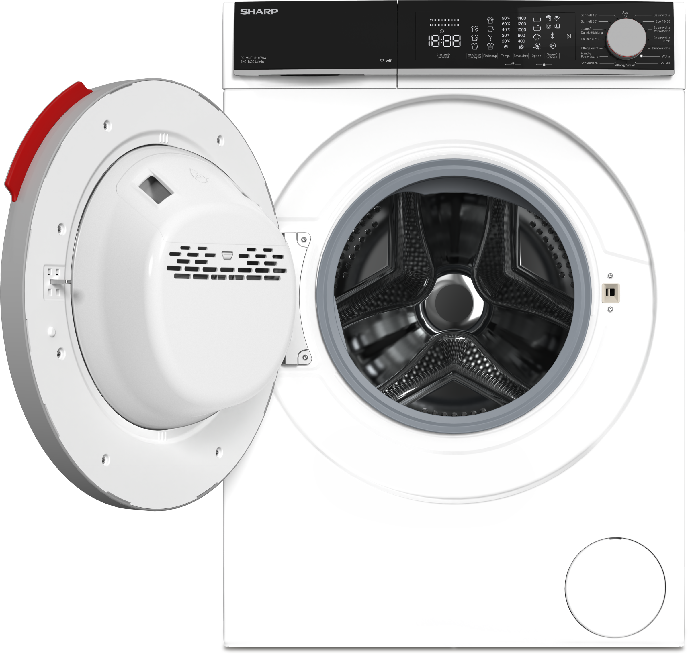 Sharp Waschmaschine Microfiber »ES-MNFL814CWA-DE«, 8 kg, 1400 U/min, 8kg / +WIFI / Microfiber / Fulltouch / Steam / A /
White