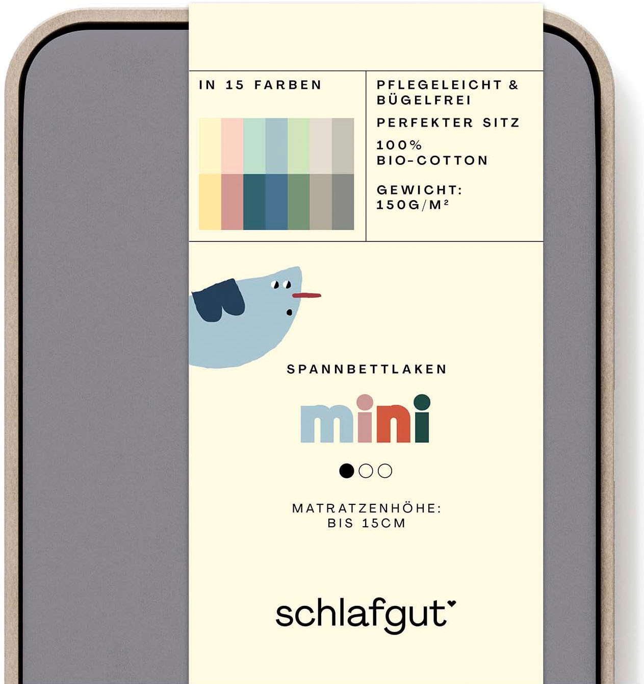 Spannbettlaken SCHLAFGUT, grau, Jersey, Obermaterial: 100% Baumwolle, Bettlaken, "Casual Mini Spannbettlaken", für Kinder, MADE IN GREEN by OEKO-TEX