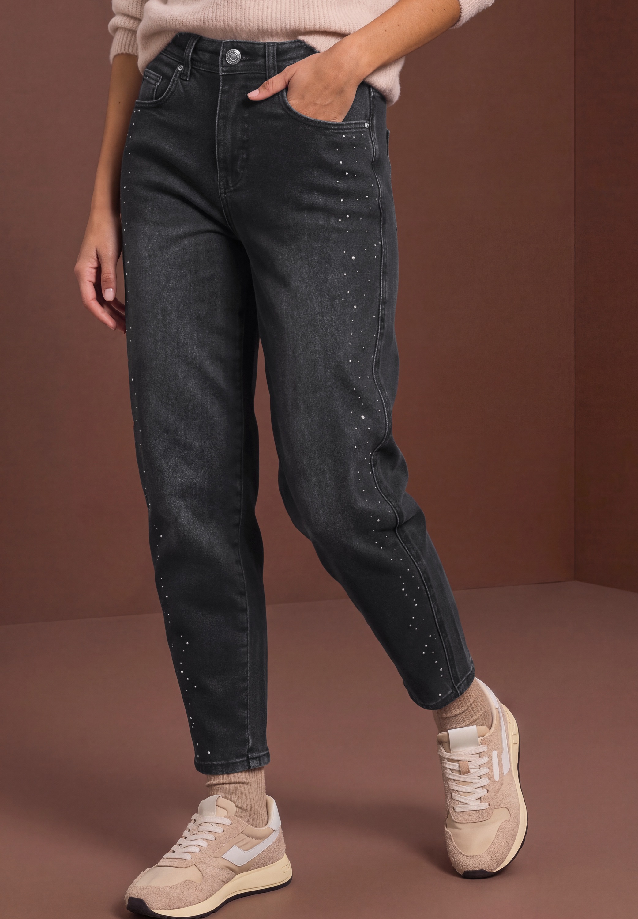STREET ONE Loose-fit-Jeans mit Glitzerdetails