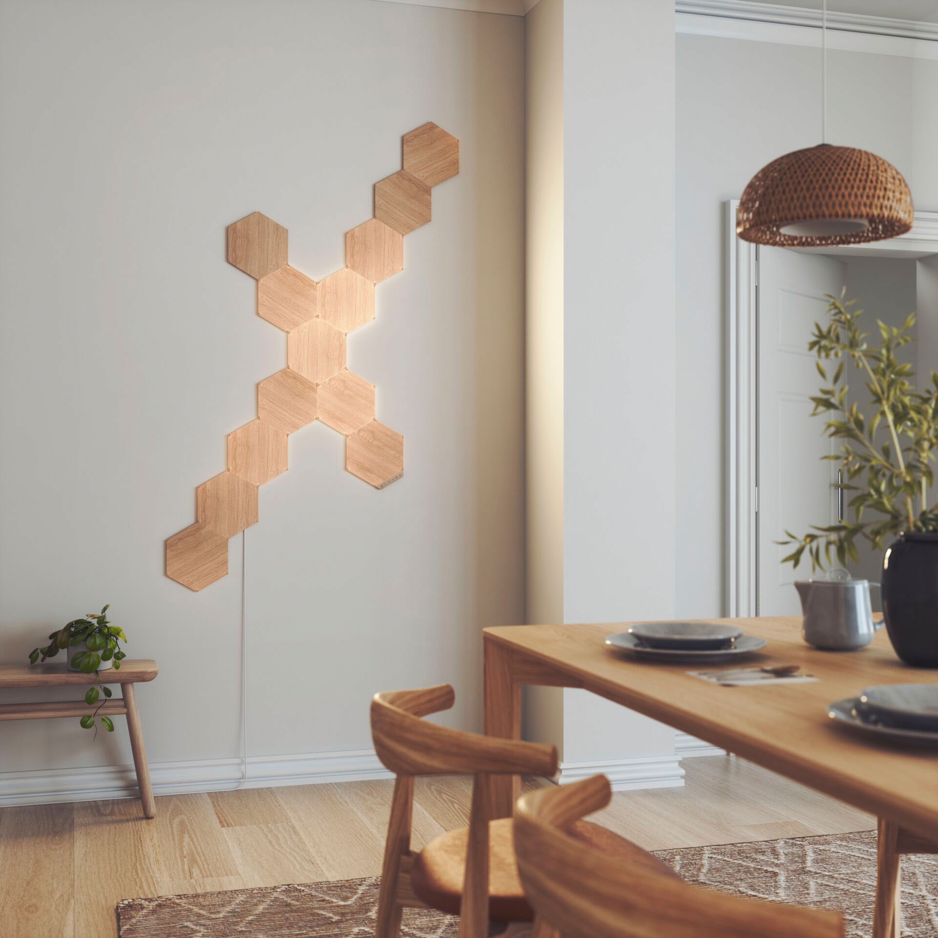 nanoleaf Dekolicht »Elements Wood Look«, Smarte Technologie und elegante Beleuchtung