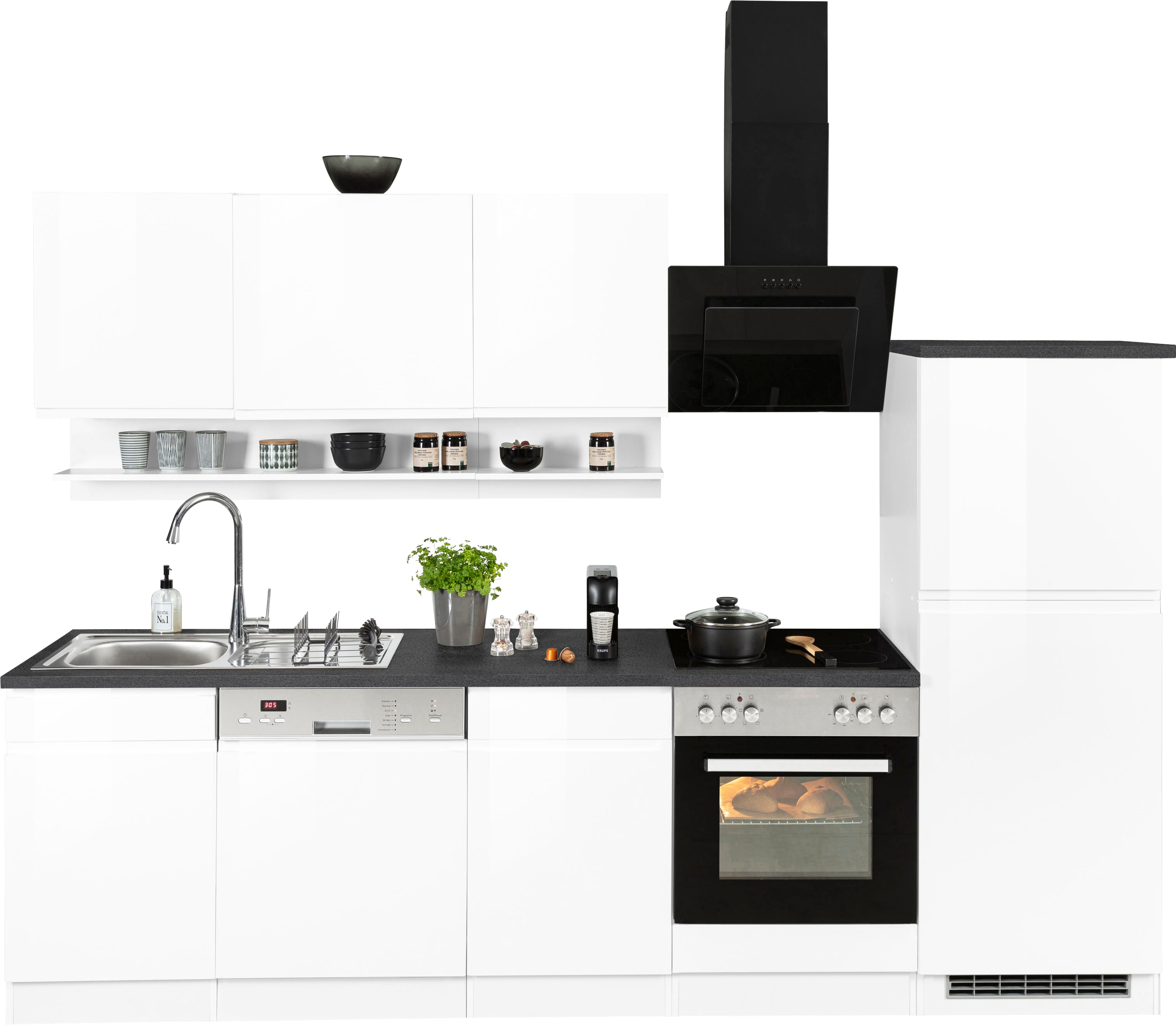 KOCHSTATION Küchenzeile "KS-Virginia,neu in verbesserter Ausführung" Arbeitsplatte 38 mm stark, Stauraum, Softclose, Breite 280 cm, Soft-Close, wahlweise mit E-Geräten
