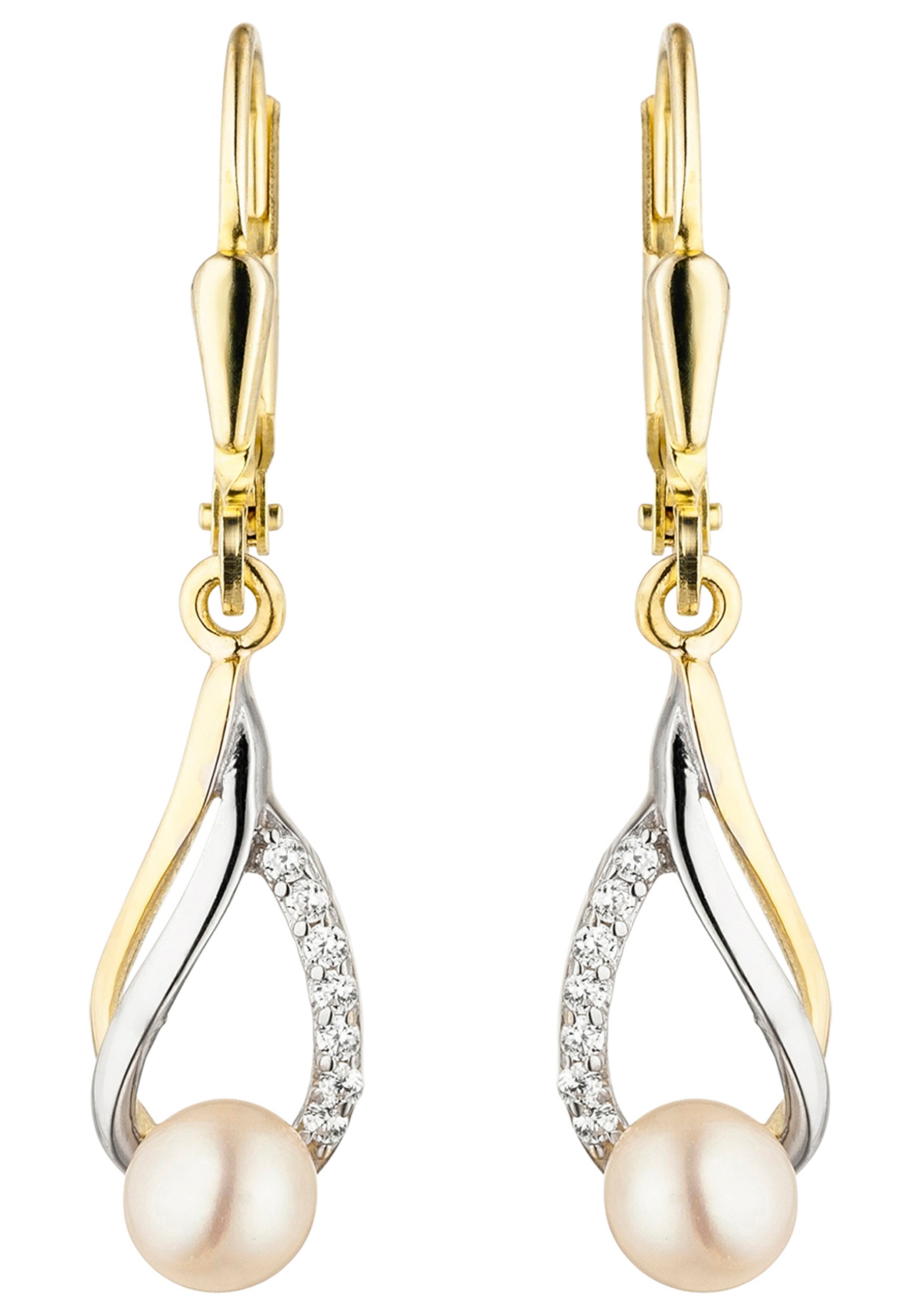 JOBO Perlenohrringe 333 Gold bicolor mit Perlen und Zirkonia