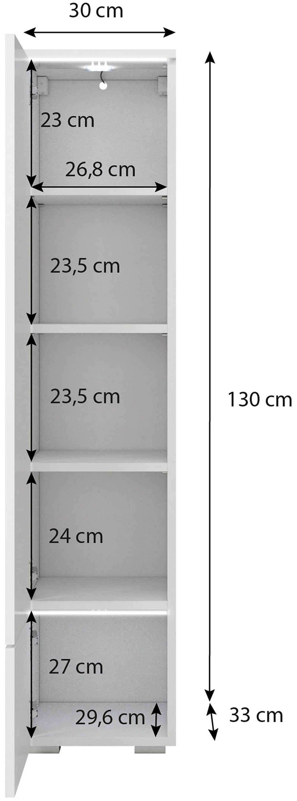 Home affaire Vitrine »Vera, Höhe 130 cm, in verschiedenen Farbausführungen« 1 Stk. tlg. LED-Beleuchtung, Türanschlag frei wählbar, stehend/hängend