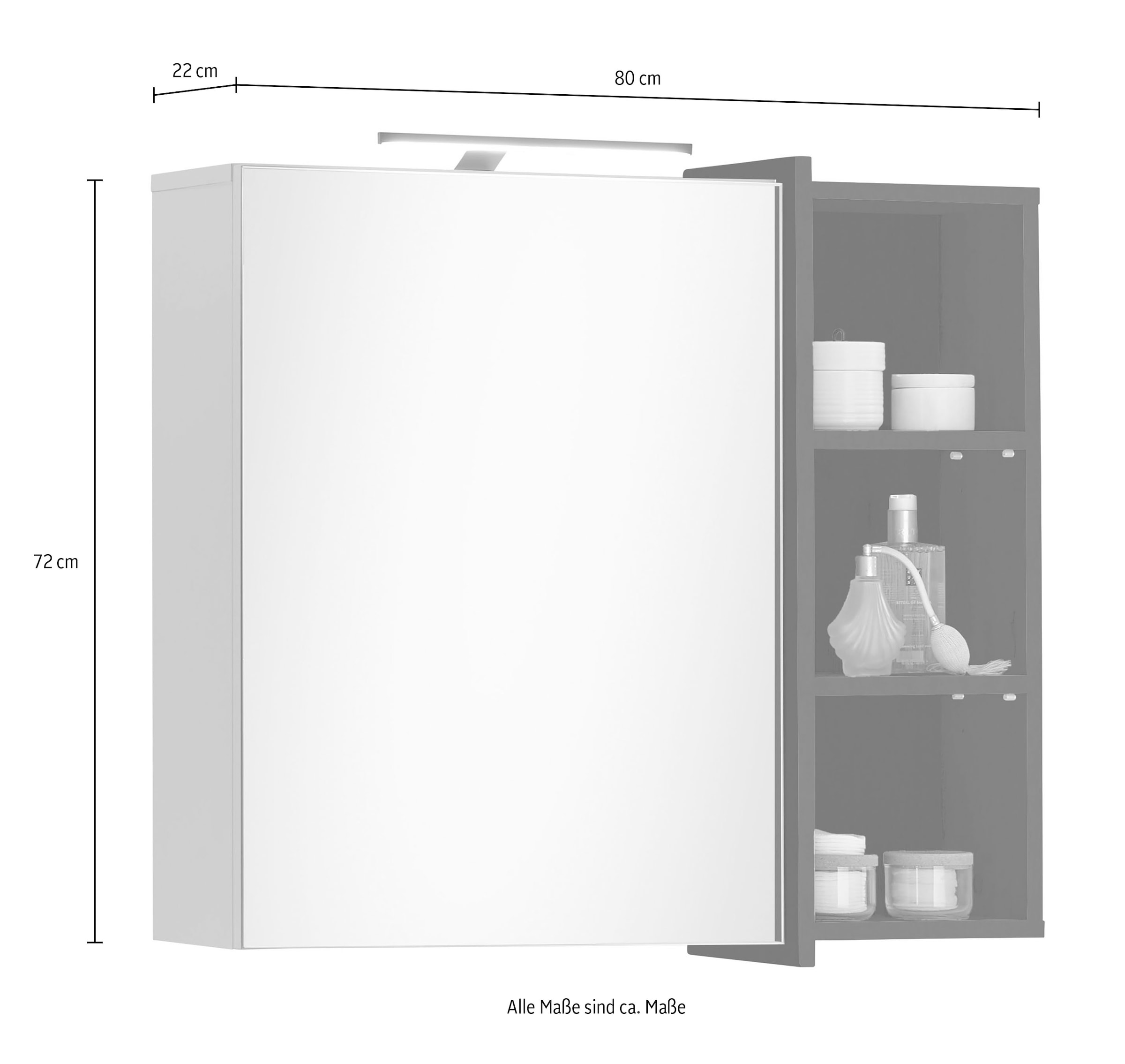 BASIC by Balculina Spiegelschrank »Palermo, BxHxT 80x72x22 cm« 1 Stk. tlg. Breite 60cm, Softclose, LED-Beleuchtung