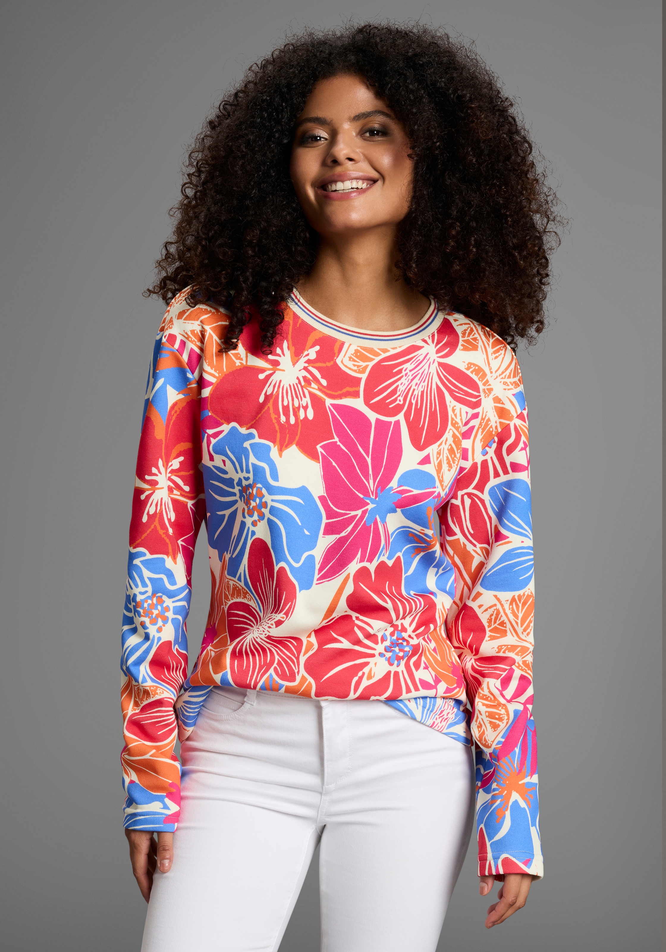 Laura Scott Sweater, Auffälliger Multicolor-Blumenprint auf weichem Sweatst günstig online kaufen