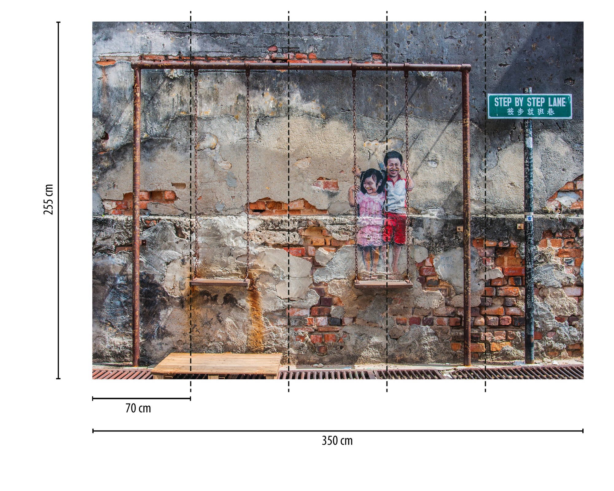 Thumbnail - A.S. Création Vliestapete "Fototapete StreetArt Kinder auf Schaukel" matt strukturiert