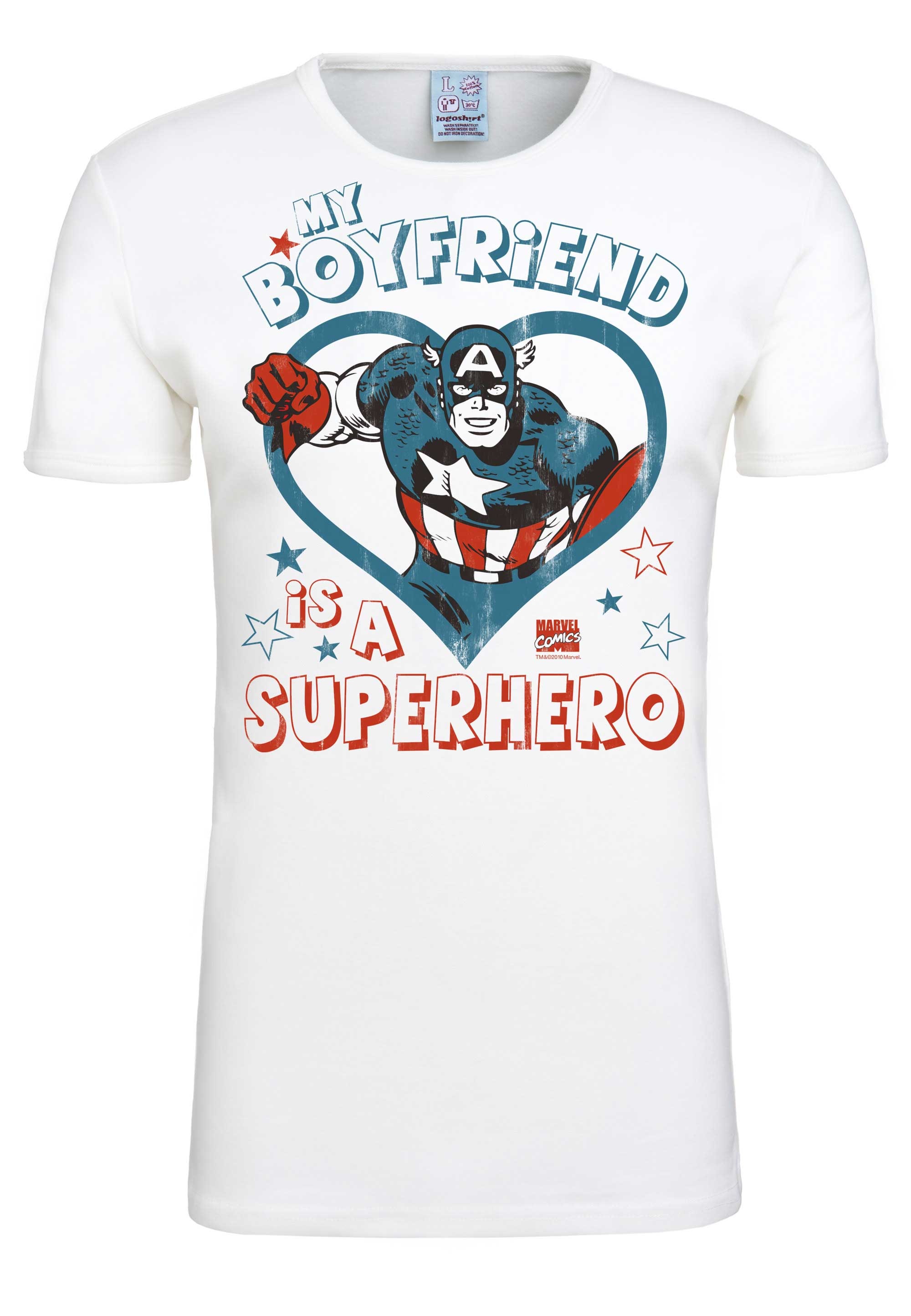 LOGOSHIRT T-Shirt »Marvel - My Boyfriend Is A Superhero«, mit lizenzierten  Originaldesign online bestellen | BAUR