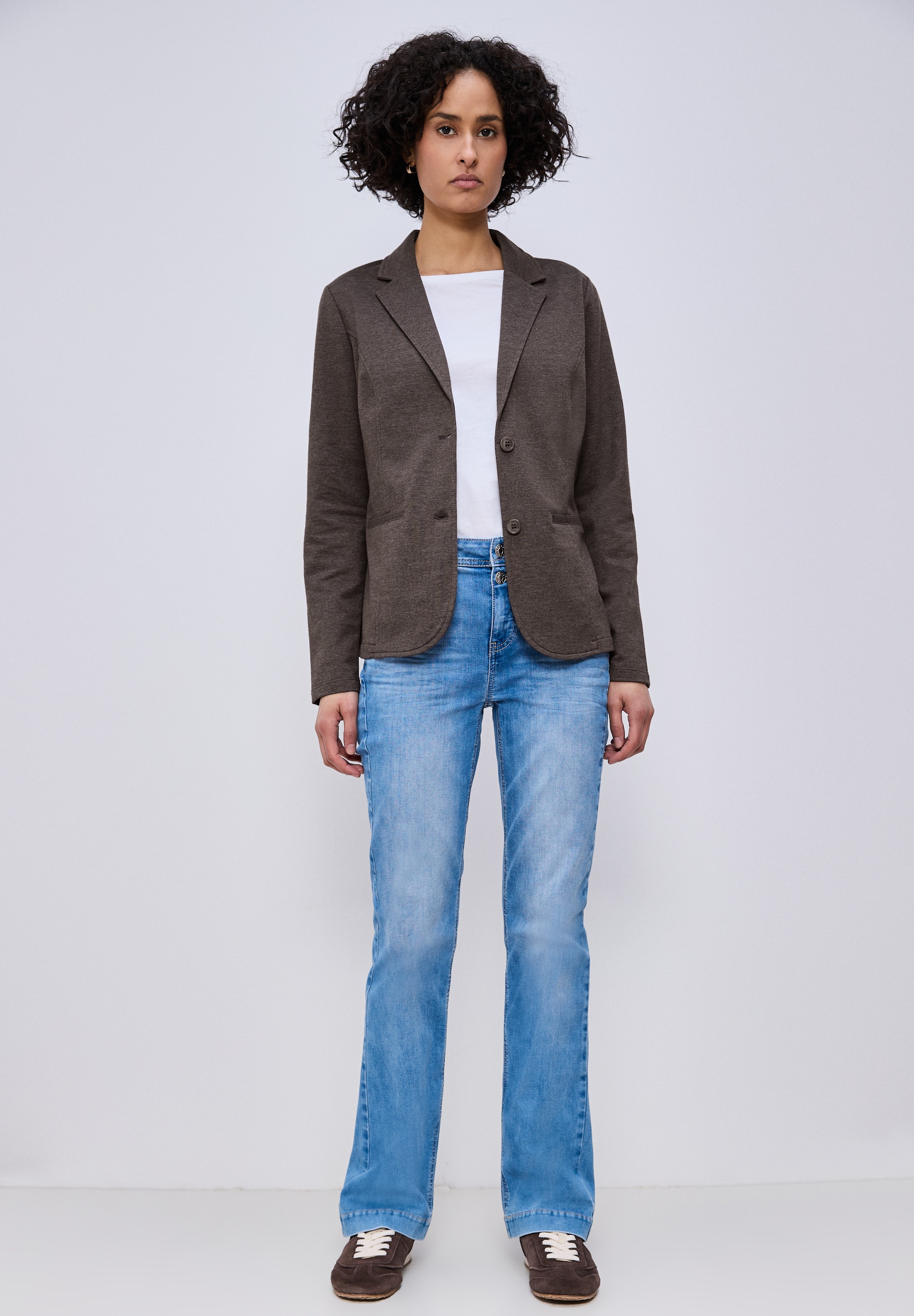 Sweatblazer STREET ONE, Damen, Gr. 44, molten earth meliert, Jersey, 93% Baumwolle, 7% Elasthan, unifarben, normal normal, V-Ausschnitt, abgesteppt, Blazer, im soften Baumwoll-Mix 3