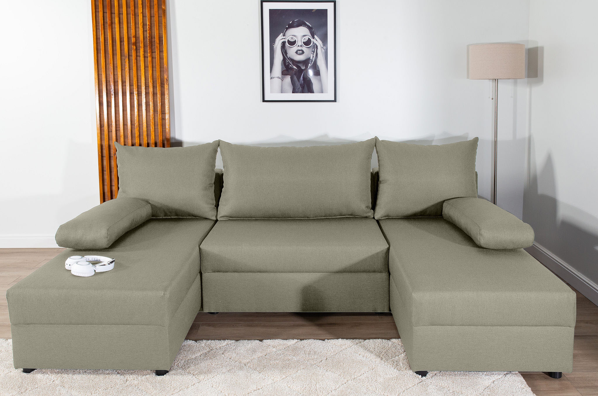 COLLECTION AB Wohnlandschaft »Pico U-Form«, Breite 220, ohne Armlehne mit Schlaffunktion, Bettkasten