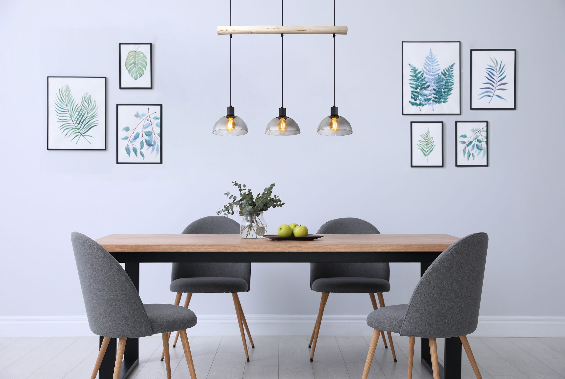 GLOBO LIGHTING Hängeleuchte »LINDI« E27 1 Stk. Schwarze Hängeleuchte Holz natur, Glas rauchfarben, höhenverstellbar