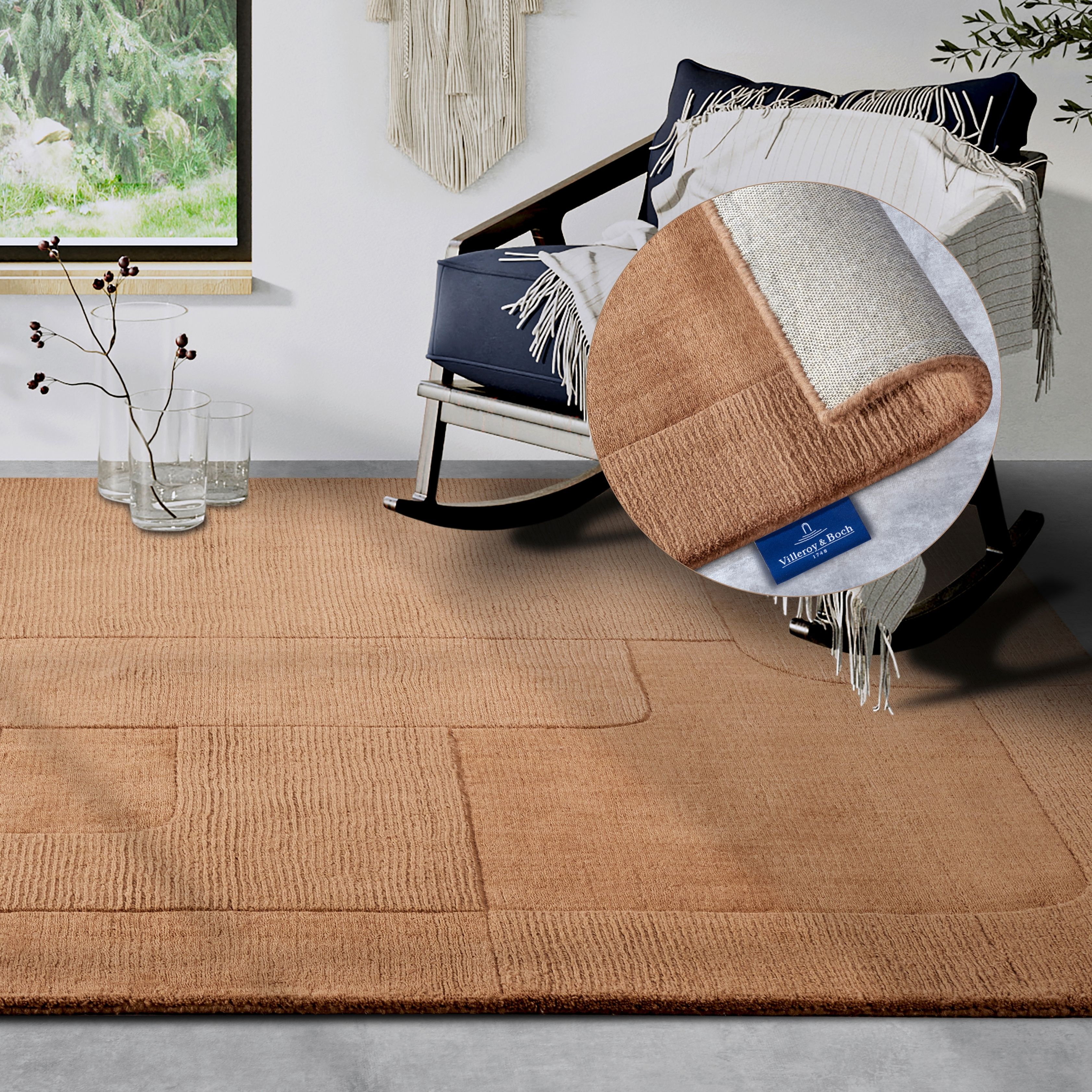 Villeroy & Boch "Charlotte" rechteckig 10 mm Höhe Läufer, Handgewebt, Wolle, Natur, Läufer, Wohnzimmer, Geometrie