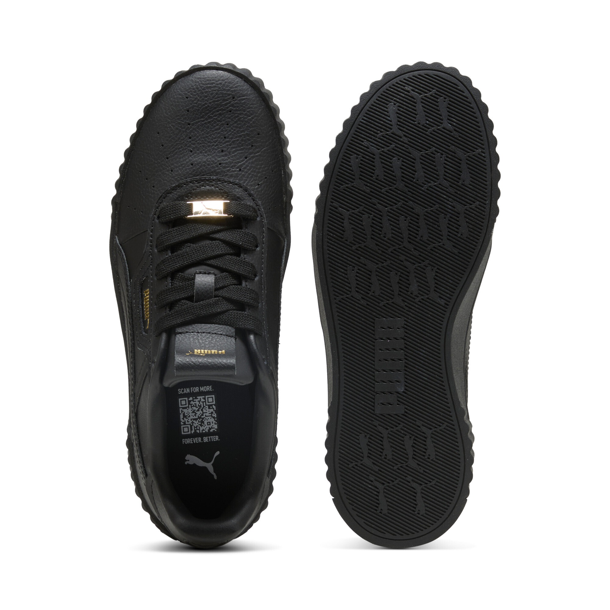 Sneaker PUMA "Carina 3.0 Luxe Sneakers Damen", Damen, Gr. 39, schwarz (schwarz gold), Obermaterial: Kuhleder, Synthetik, Leder; Futter: Synthetik, Textil; Innensohle: Textil; Laufsohle: Gummi, Schuhe Sneaker 3