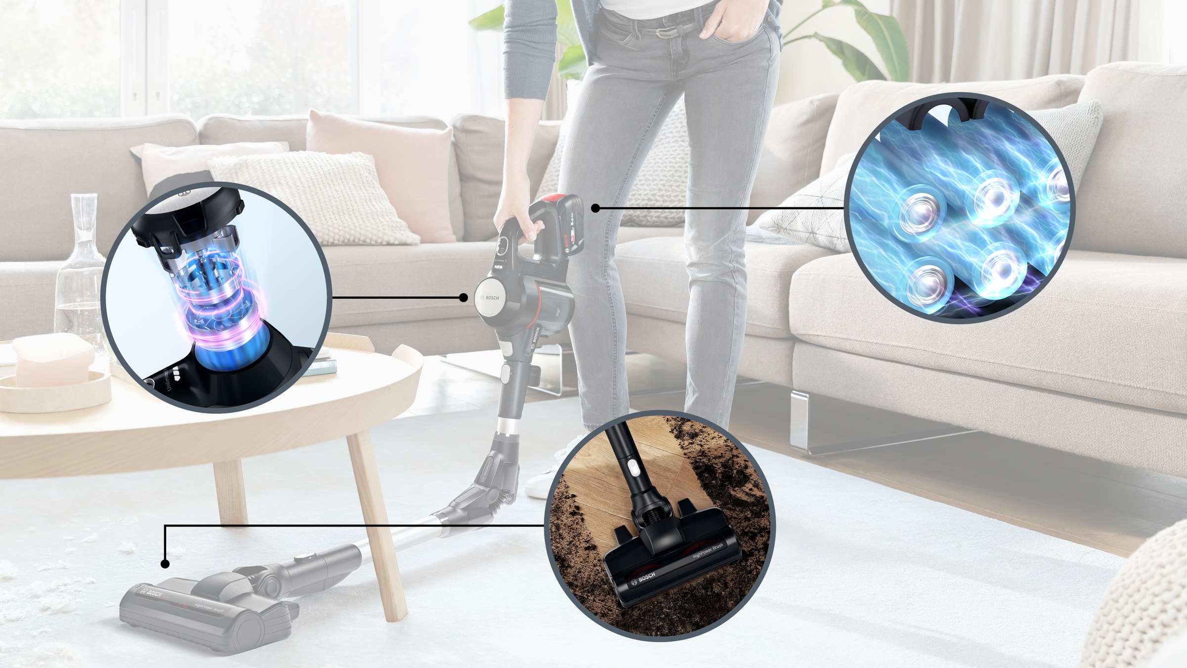 BOSCH Akku-Stielstaubsauger »Unlimited 7 BSS715FRSH, Knickrohr, Hygiene-Filter, 10 J. Motorgarantie«, 2x 5 Ah Akku, lange Laufzeit, Schnellladegerät, viel Zubehör
