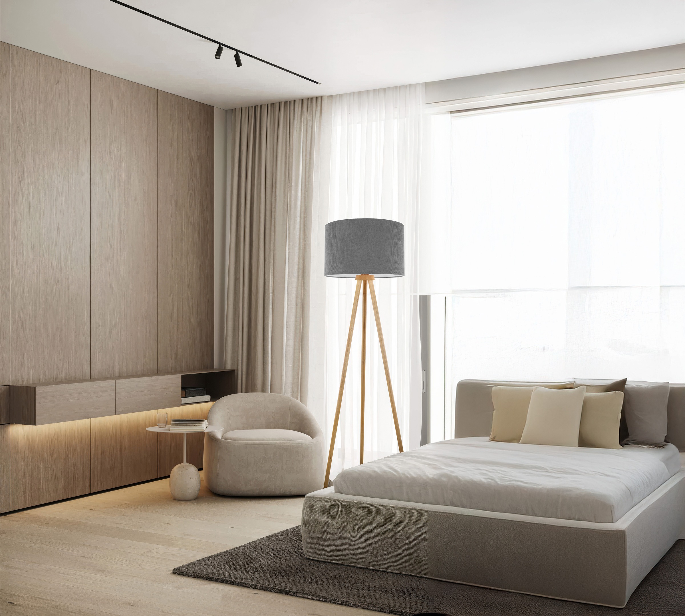 OTTO home Stehlampe »Torell« E27 1 Stk. Schirm mit Cordbezug, Dreibein aus Holz, 1x E27 exkl., Zuleitung 300cm