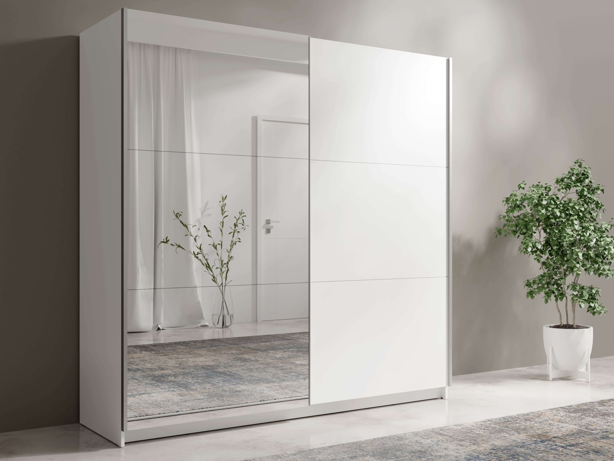 OTTO home Kleiderschrank "Kleiderschrank Fresnooo mit 5 Einlegeböden, Spiegel und Kleiderstange" Garderobe mit 2 Schwebetüren, B/H/T 200/207/62 cm