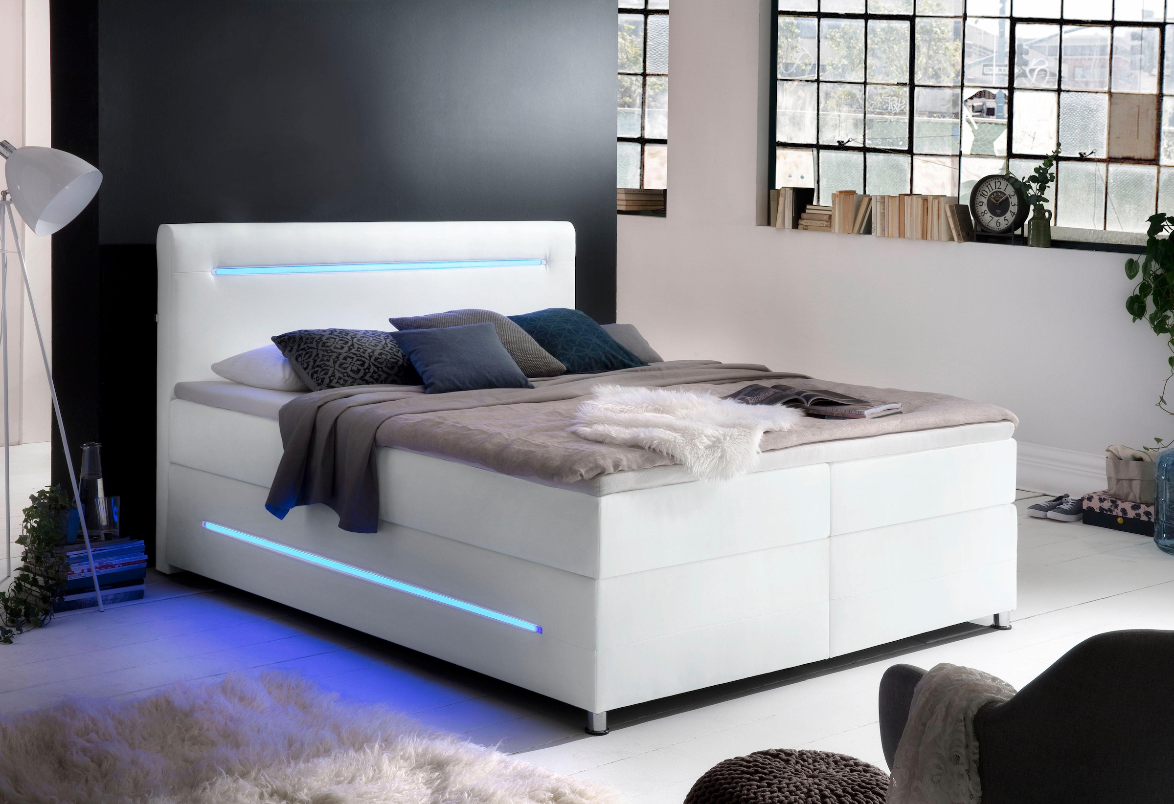 meise.möbel Boxspringbett »Lights«, mit LED Beleuchtung, wahlweise mit Bettkasten