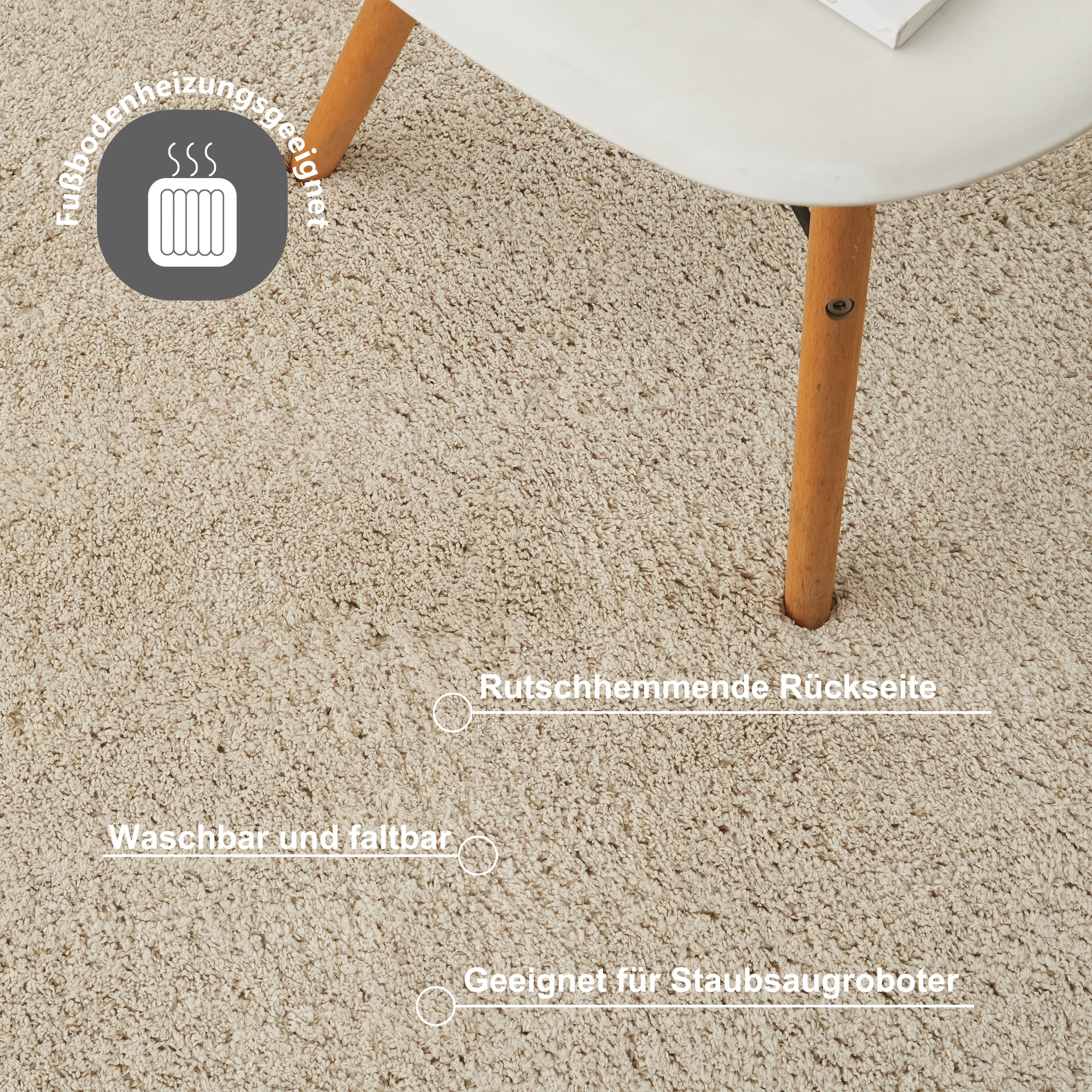 OTTO home Teppich »Cali Shaggy« rechteckig 22 mm Höhe Uni-Farben, kuschelig, & weich, waschbar, Wohnzimmer, Schlafzimmer
