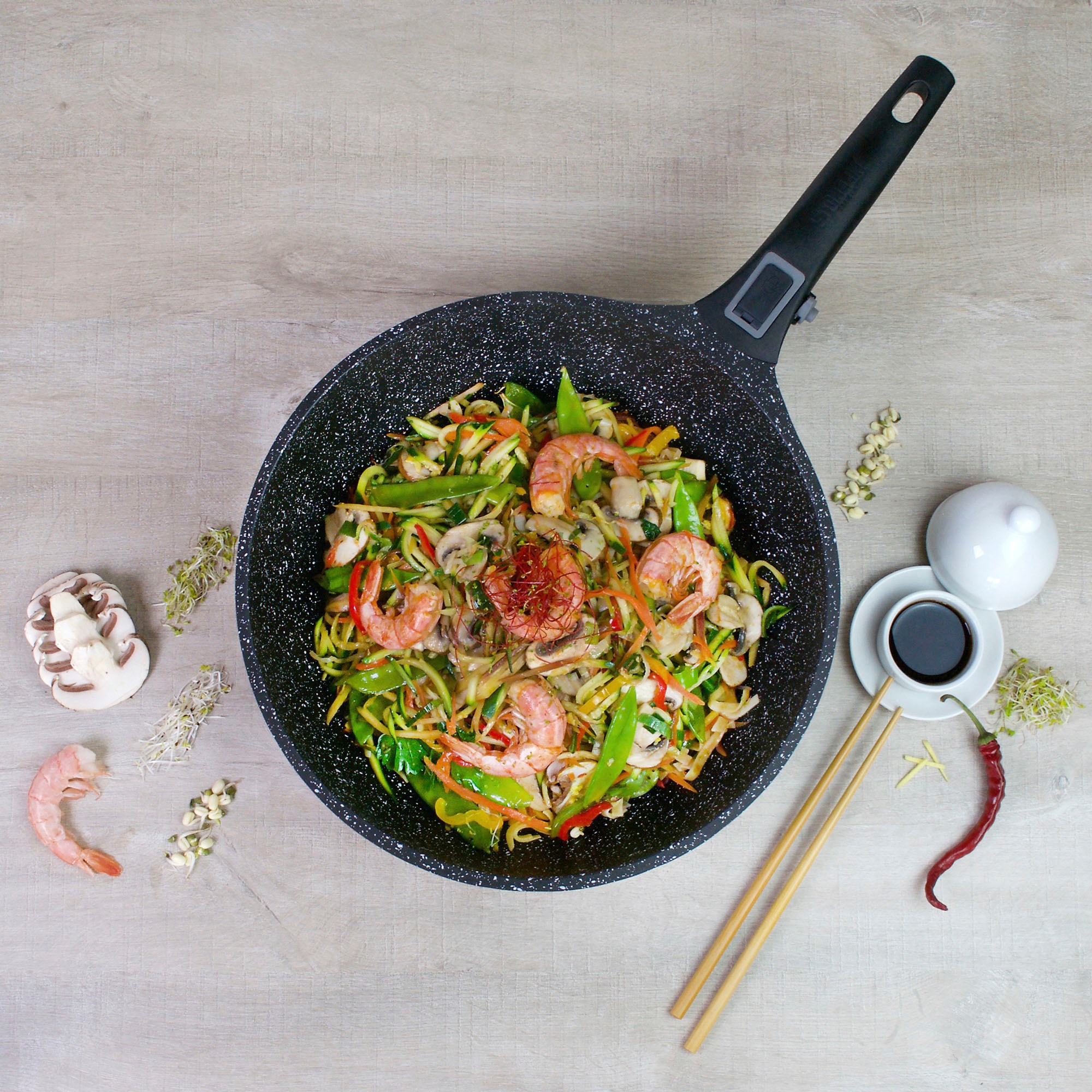 STONELINE Wok »Imagination PLUS«, Aluminiumguss, einzigartige Steinpartikel-Beschichtung, Ø 30 cm, Induktion