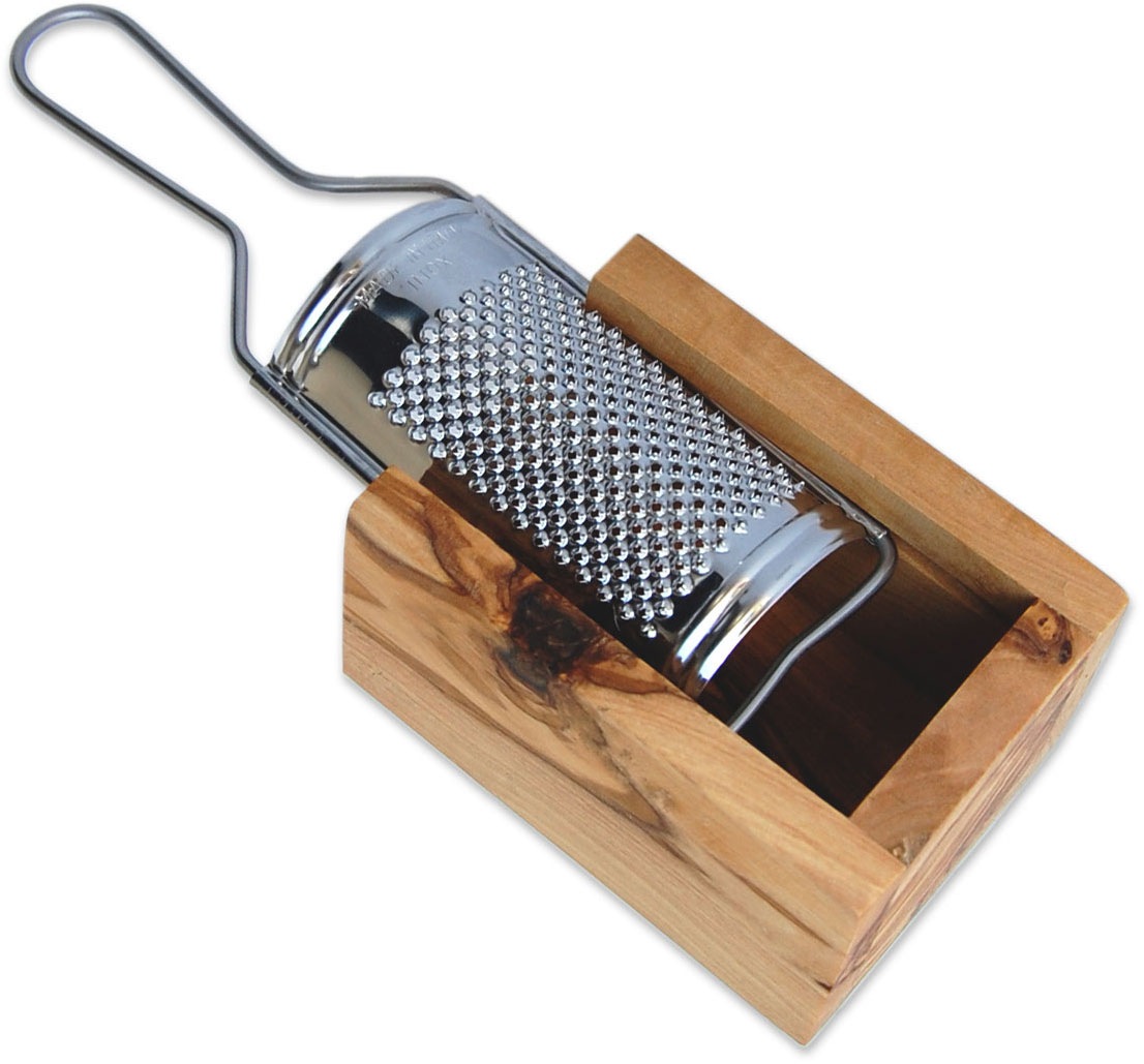 Olivenholz-erleben Käsereibe "für Hartkäse, aus Edelstahl mit Olivenholzbox günstig online kaufen