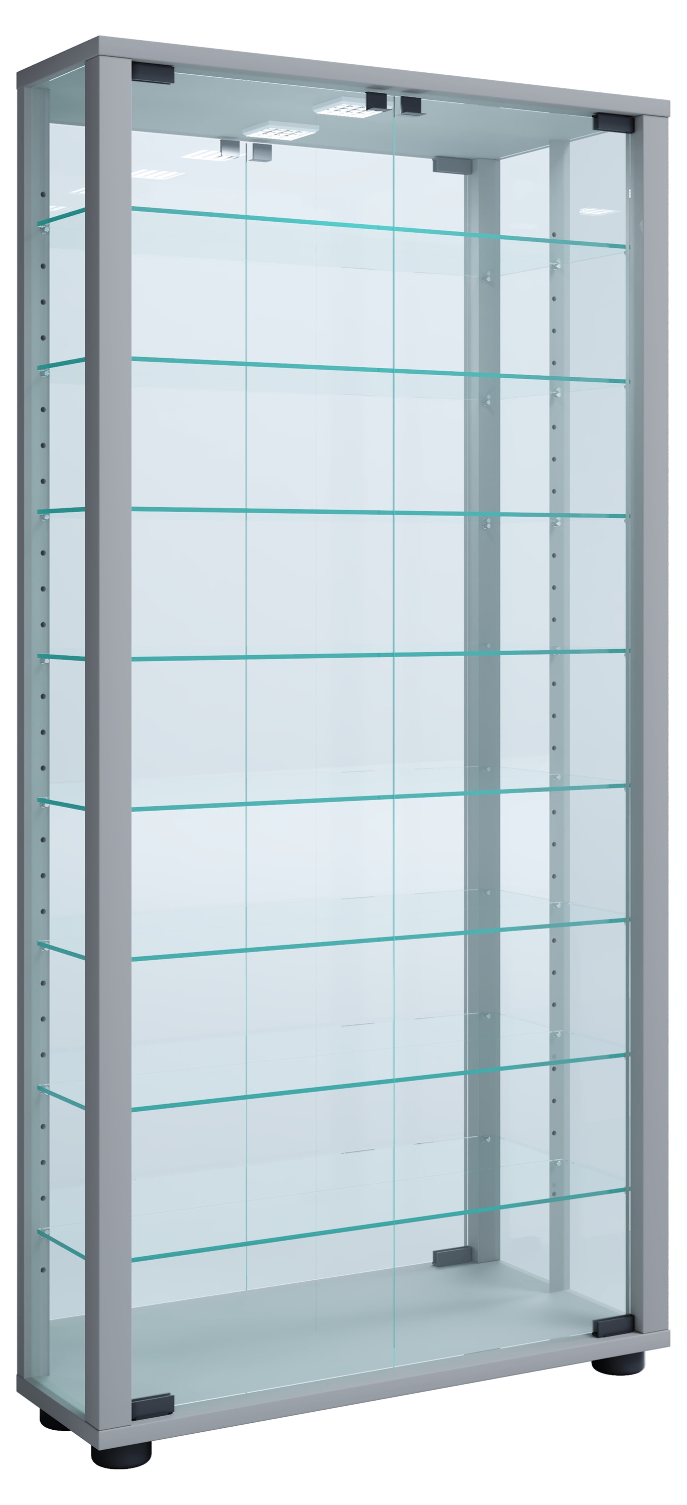 VCM Vitrine »VCM Glasvitrine stehend | Vitrine Glas mit ESG-Sicherheitsglas | Maße ca. H. 115 x B. 59 x T. 18 cm | Standvitrine Glas | Modern und platzsparend | Glas Vitrinenschrank ¿ Lumo Maxi Spiegel«, (1 St.)