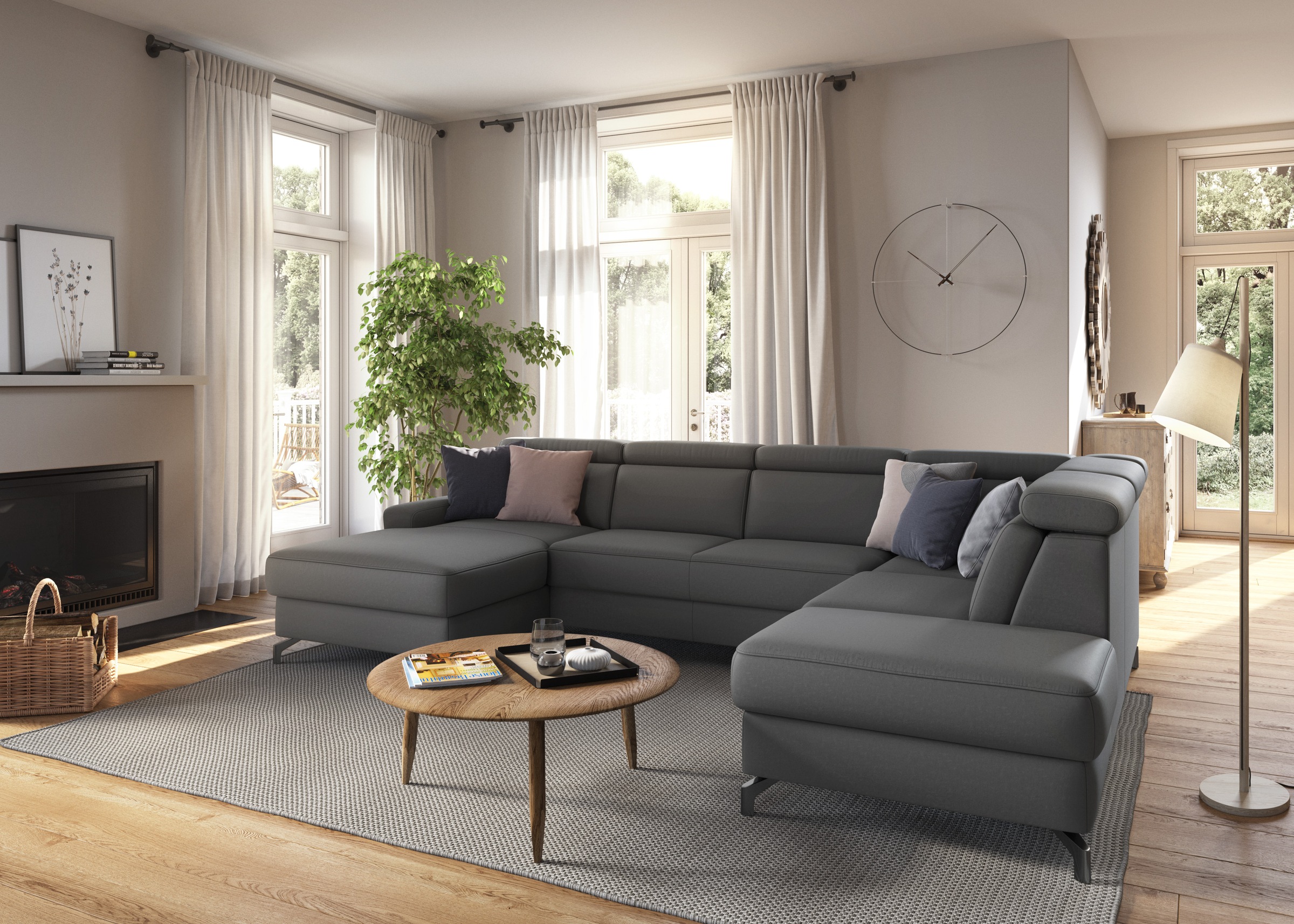 sit&more Wohnlandschaft »Scarlett U-Form«, inklusive Kopfteilverstellung, wahlweise mit Bettfunktion, Bettkasten