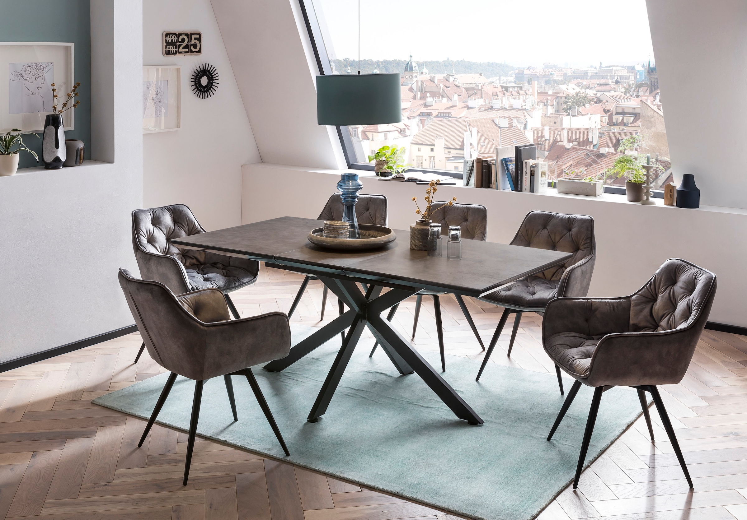 HELA Essgruppe "HAVEL" 7 Stk. tlg. Tisch 140-180x90 cm, Synchronauszug, Stu günstig online kaufen