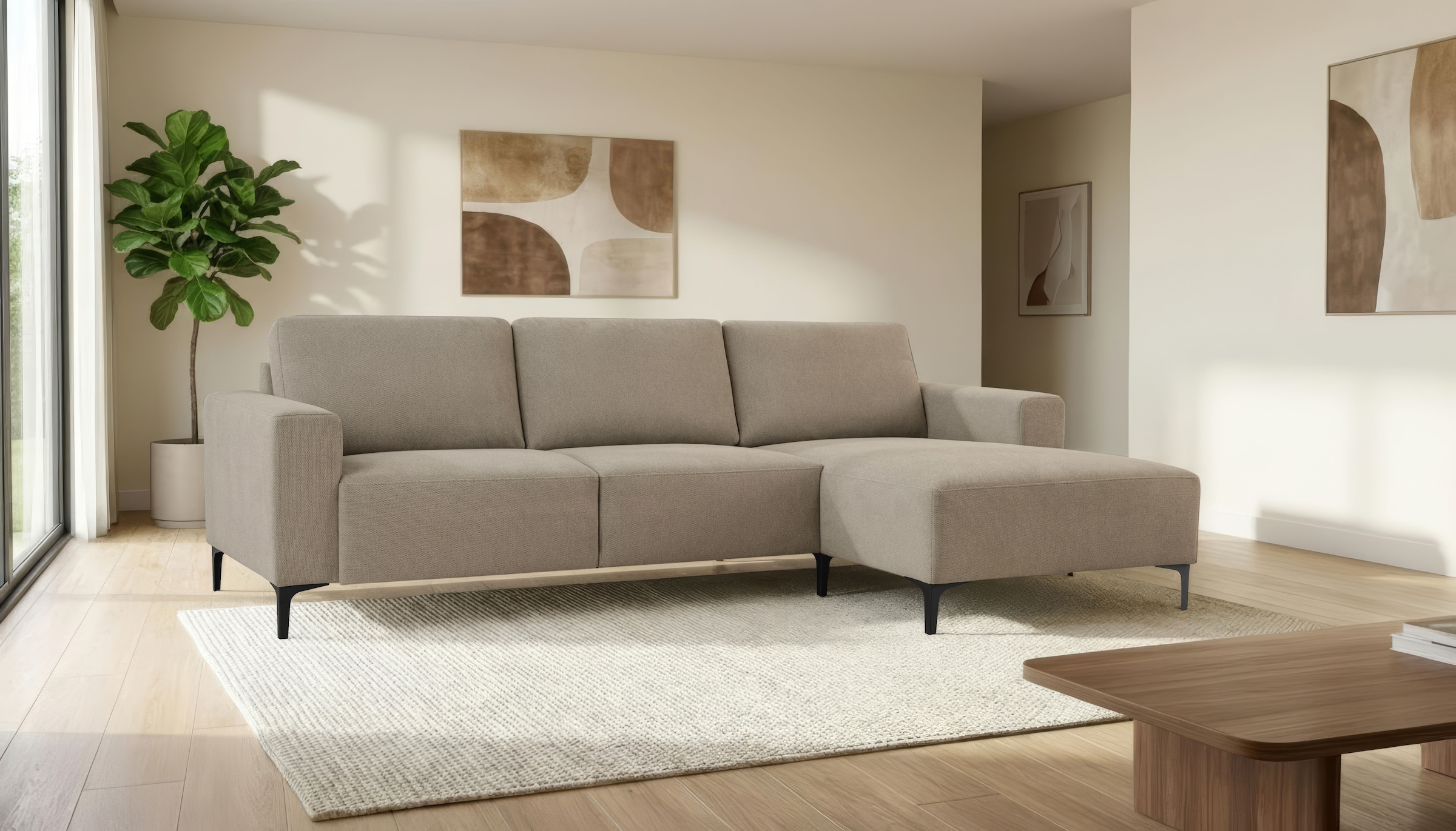 OTTO home Ecksofa "Tournon, L-Form, Breite 262 cm, Webstoff, Chenille" Designsofa im nordischen Stil, Wellenunterfederung, Metallfüße