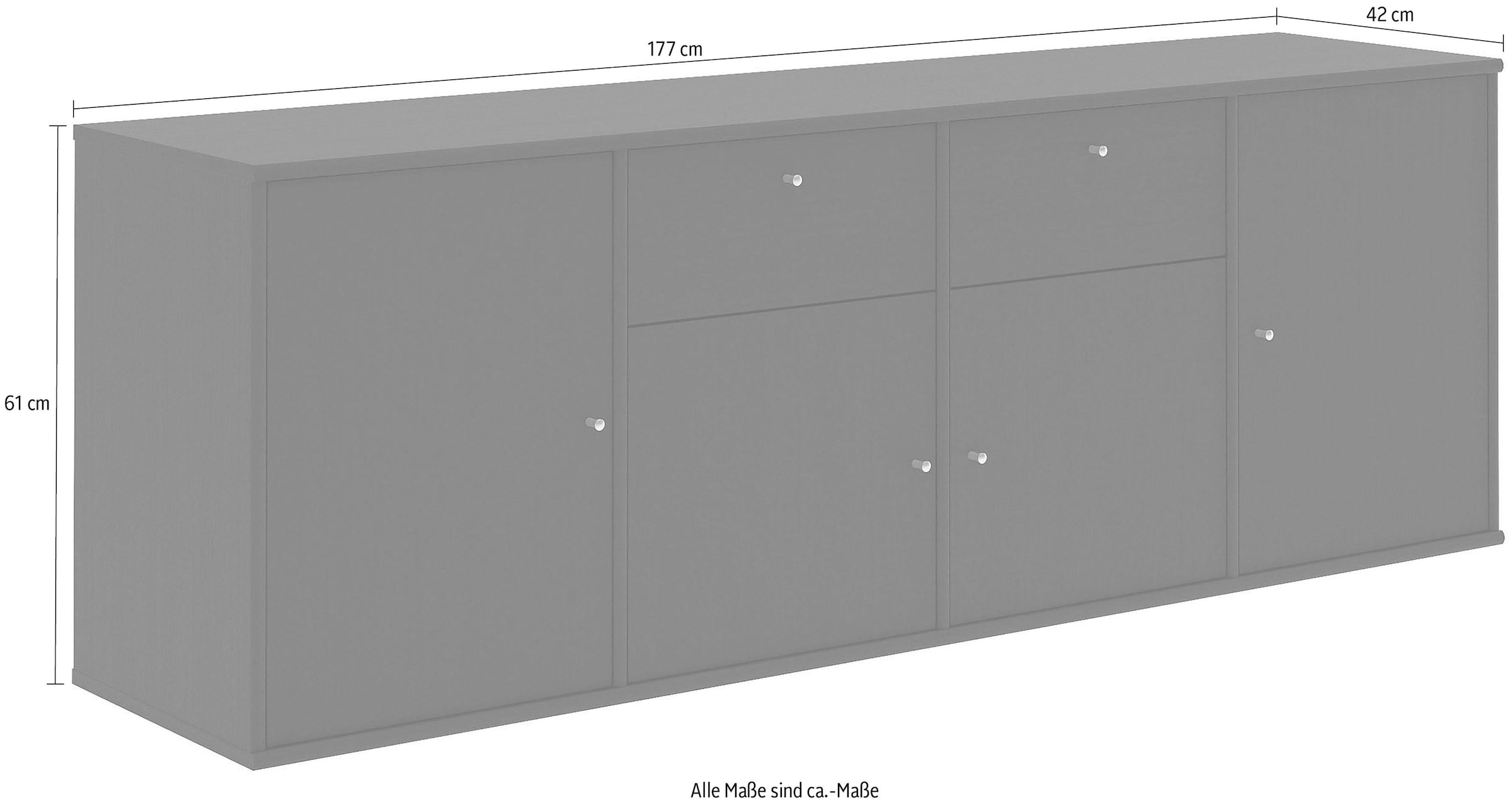 Hammel Furniture Sideboard »Mistral, Hochwertig Schrank, hängend/stehend montierbar«, mit Türen und Schubladen, B: 177 cm, anpassungsbar Designmöbel