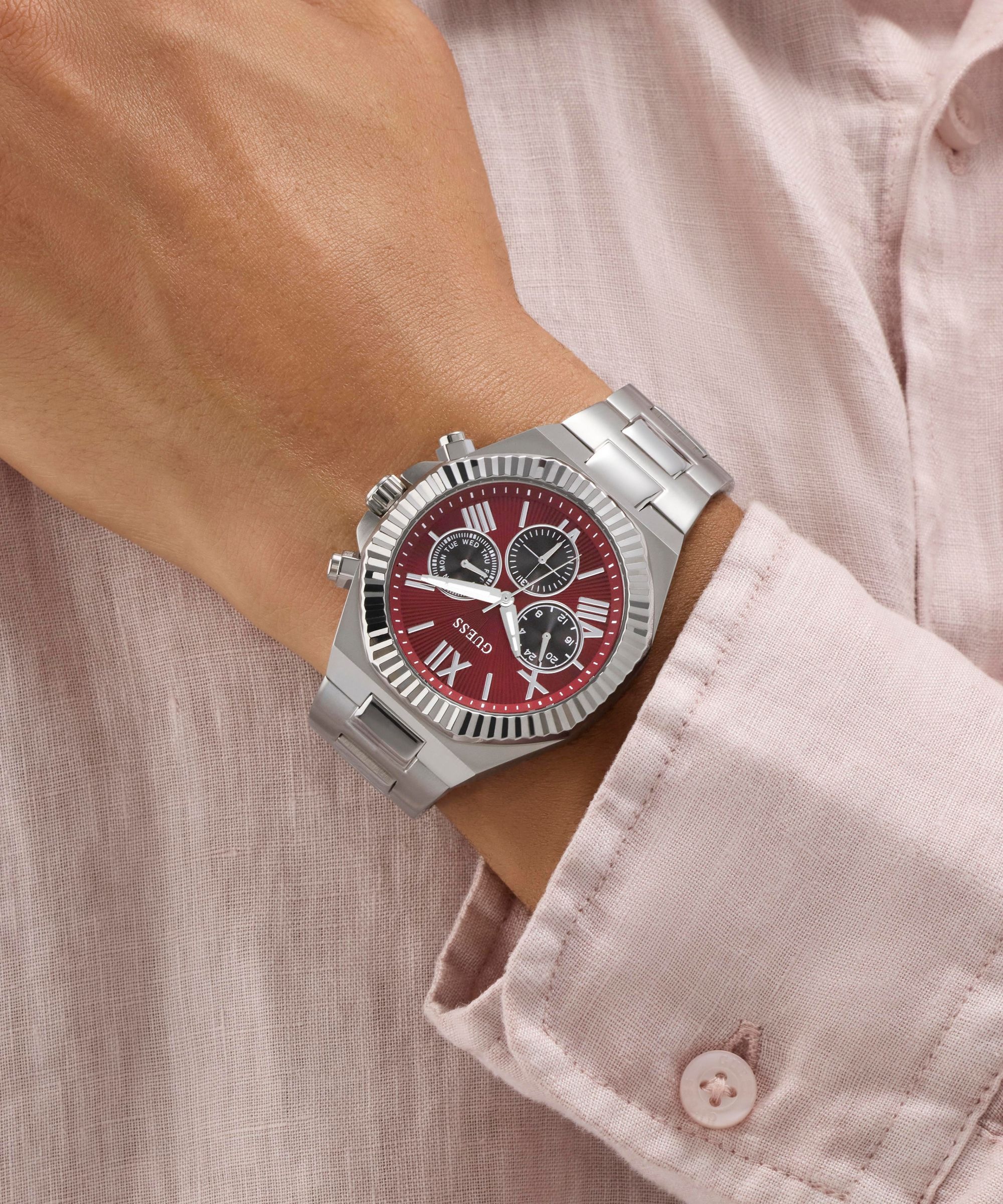 Guess Quarzuhr »GUESS-EQUITY« Armbanduhr, Herrenuhr, Edelstahlarmband, analog, Wochentag, Tag