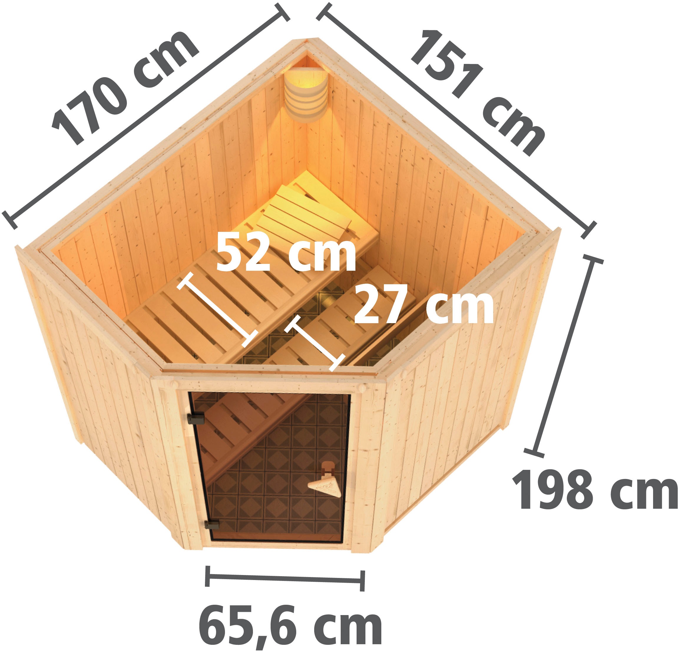 Karibu Sauna »»Liyah« mit Klarglastür naturbelassen«, in verschiedenen Ausführungen erhältlich