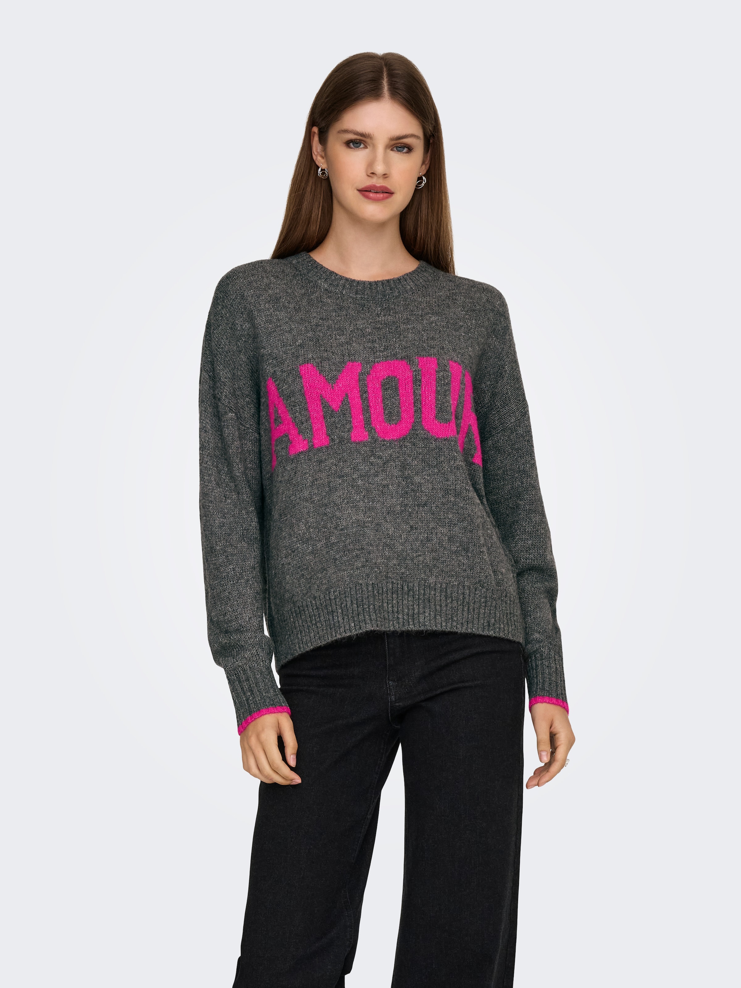 ONLY Rundhalspullover "ONLNEW AMOUR LS TEXT O-NECK CS KNT" günstig online kaufen