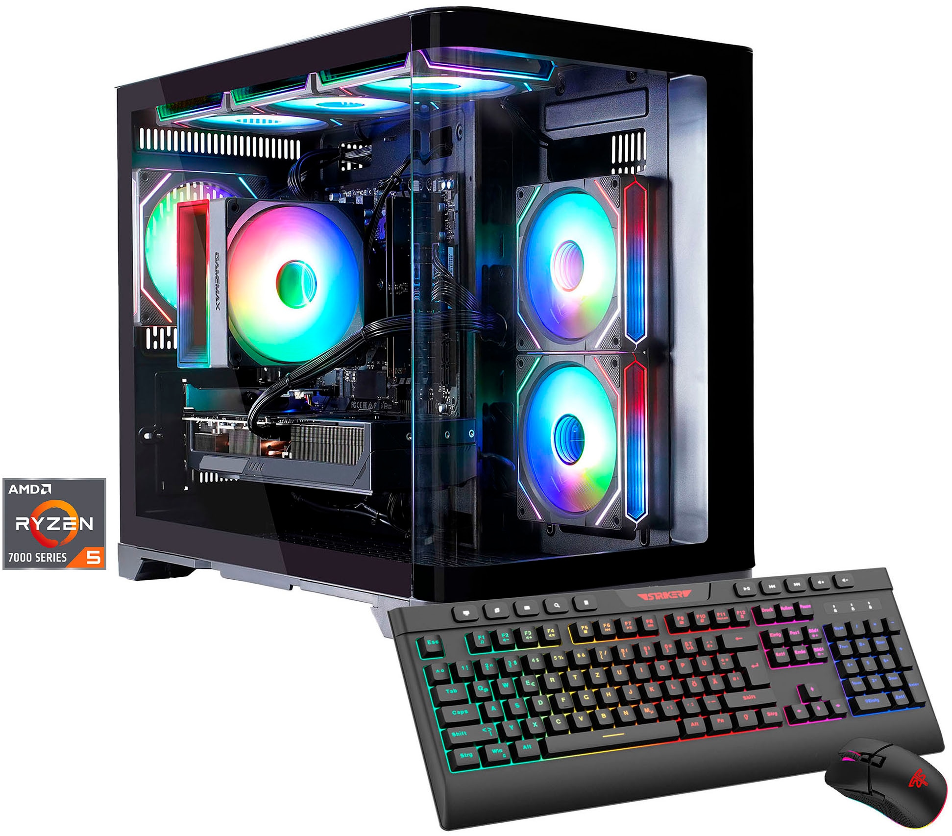 "GAMEMAX Gaming-PC ""HYPE-M BK 8204 AMD Ryzen 5 7500F 32GB DDR5 1TB SSD RX 9070"", bunt (schwarz), Microsoft Windows 11 Home (64 Bit), RX 9070, 32 GB