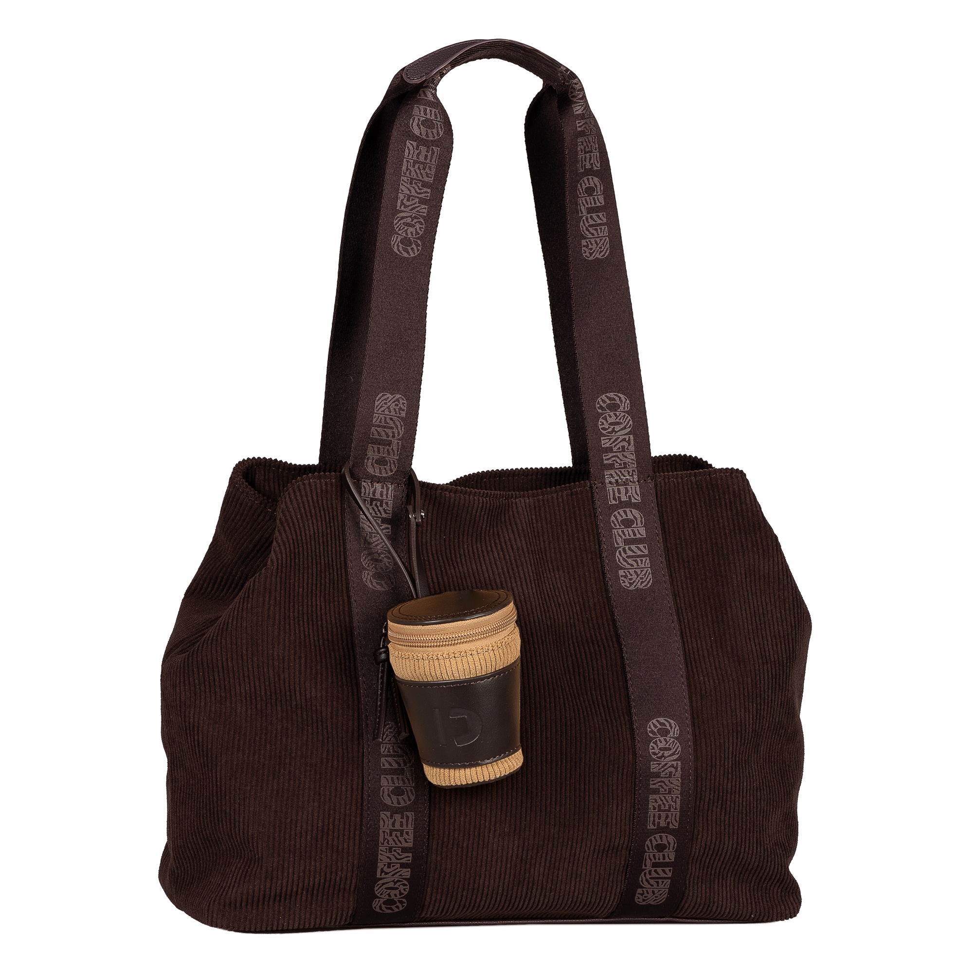 TOM TAILOR Denim Shopper »Cortini« Damen Tasche, Coffee-Print, Mini-Bag-Anhänger für trendige Akzente