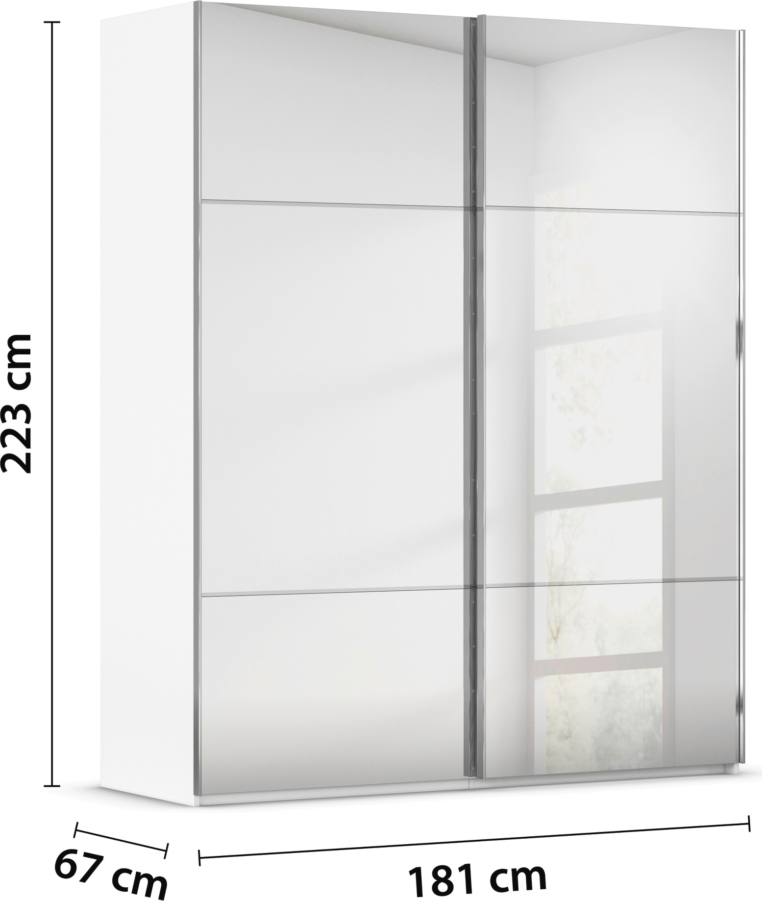 rauch Schwebetürenschrank »Kleiderschrank Schrank Garderobe Schlafzimmerschrank SCALE-TRIO«, edle dreigeteilte Front mit 2 Zierleisten Spiegelfront MADE IN GERMANY