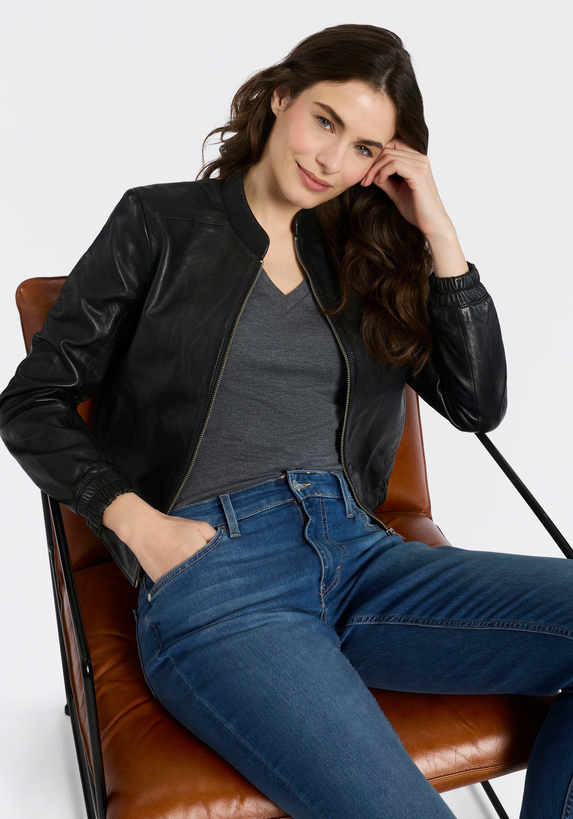 Mauritius Lederjacke "MWAshli" Blouson mit elastischen Bündchen günstig online kaufen