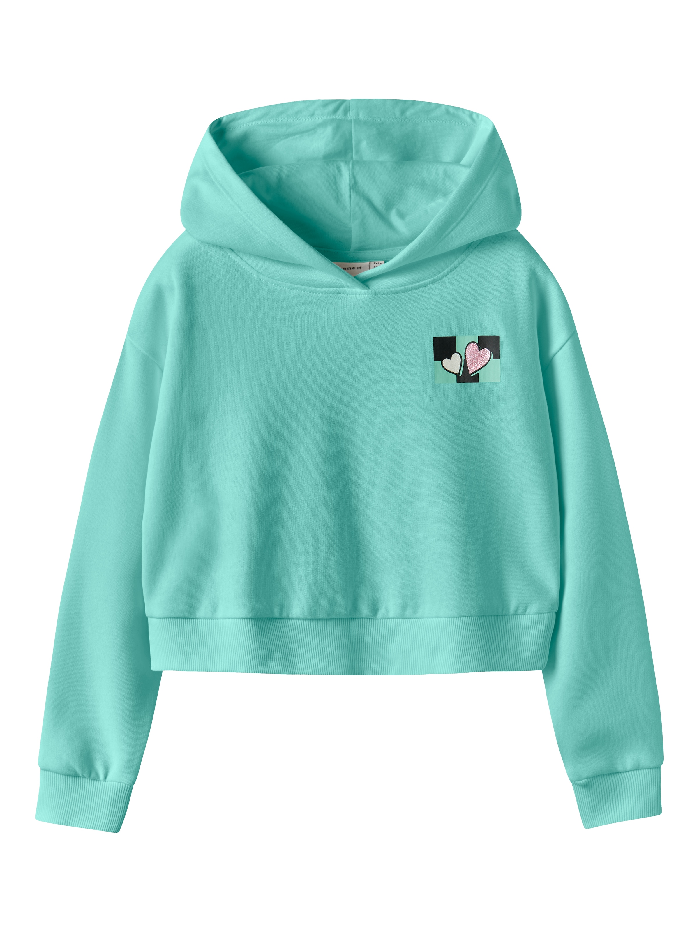Name It Kapuzensweatshirt »NKFTARA LS CROP RLX SWE WH BRU PS NOOS«, mit kleinem Brust- und großem Rückendruck

