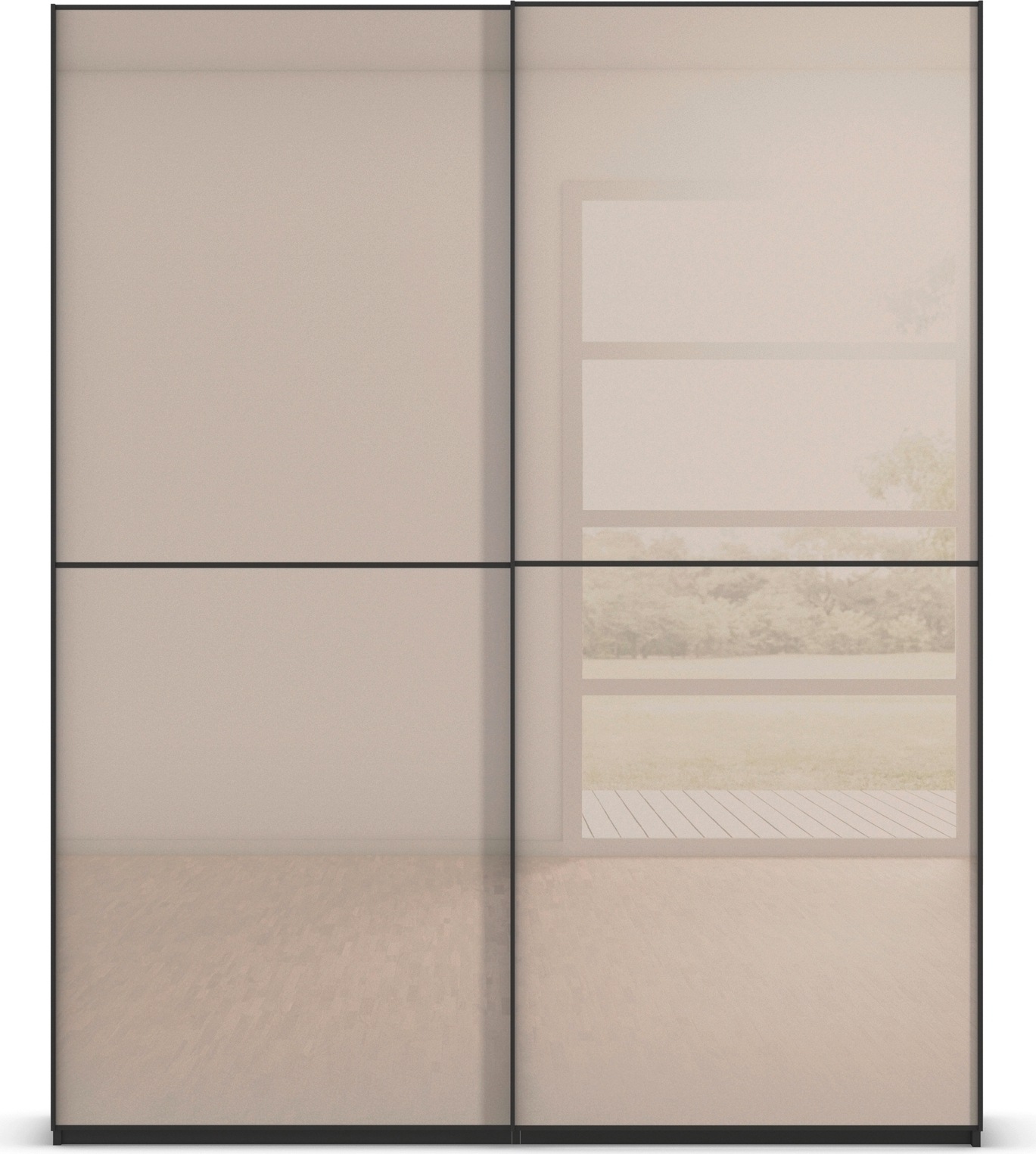 rauch Schwebetürenschrank »Kleiderschrank Schrank Garderobe Schlafzimmerschrank SCALE-DUO«, edle zweigeteilte Türen Glas-Front mit 3 Zierleisten MADE IN GERMANY