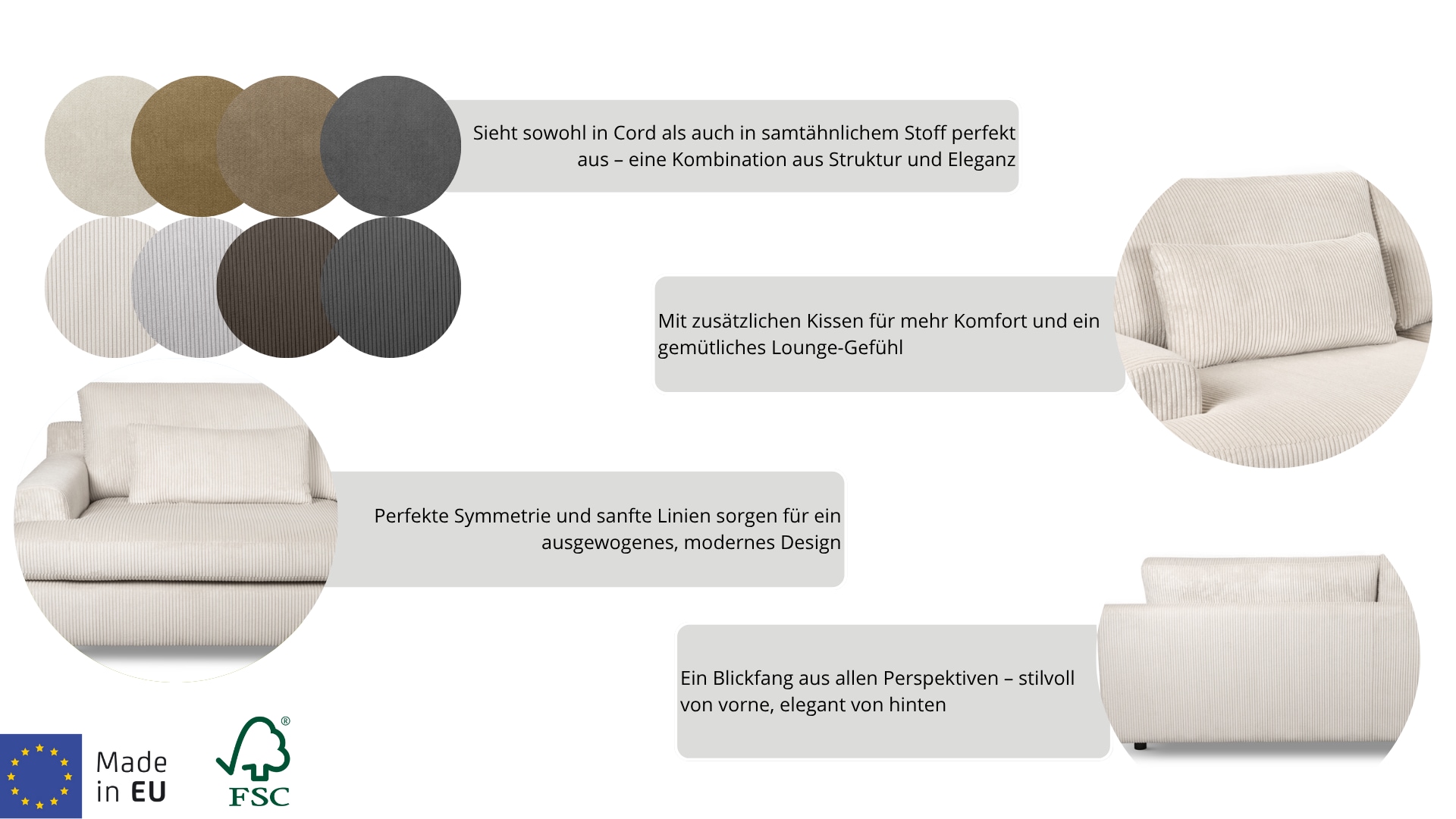 Home affaire Big-Sofa »Evelle 3 Sitzer Maxi«, 237 cm, tiefe Sitzfläche, Lounge-Sitzkomfort, Struktur, Breitcord