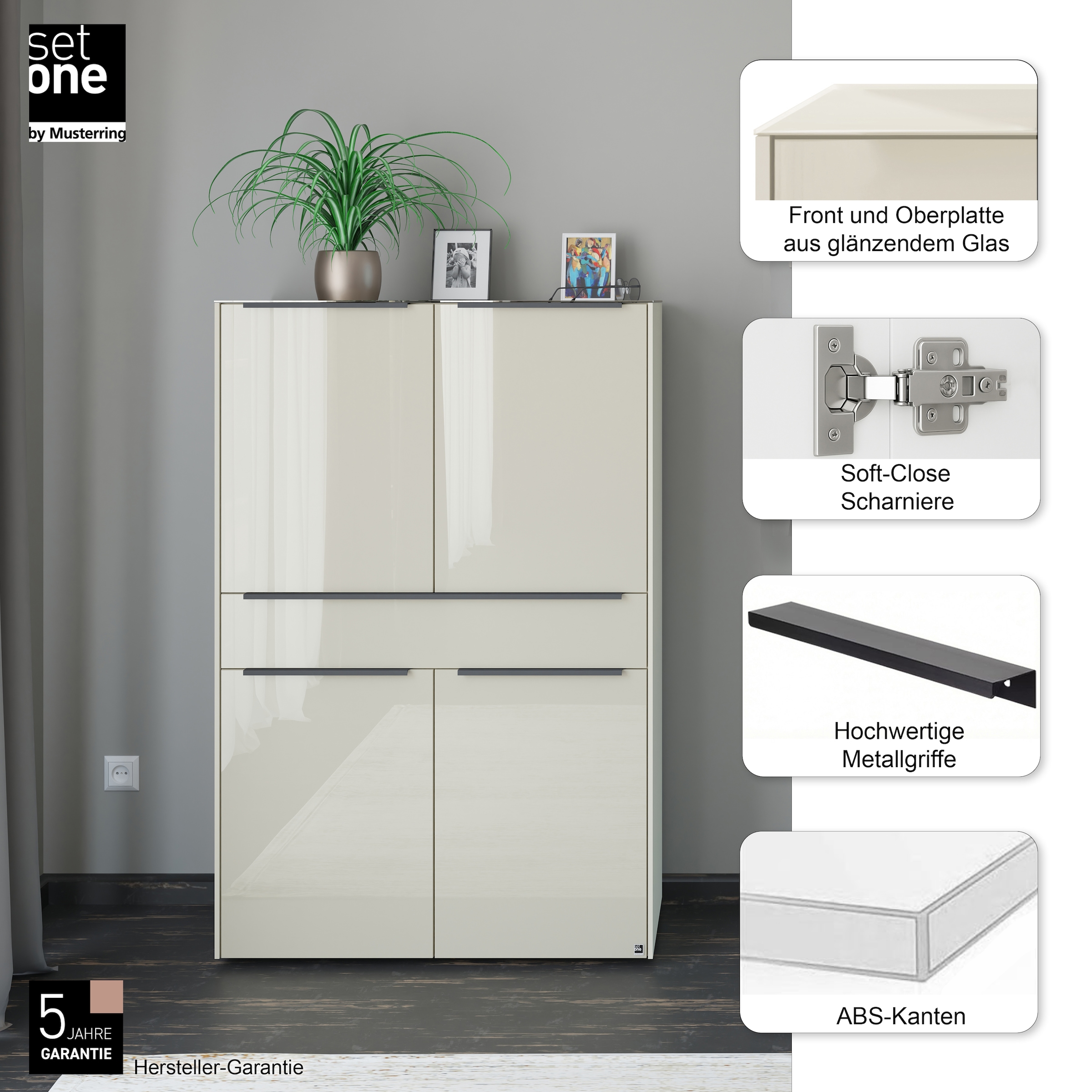 set one by Musterring Highboard »Reno« 1 Stk. tlg. Mit Gleitern und in verschiedenen Farben erhältlich