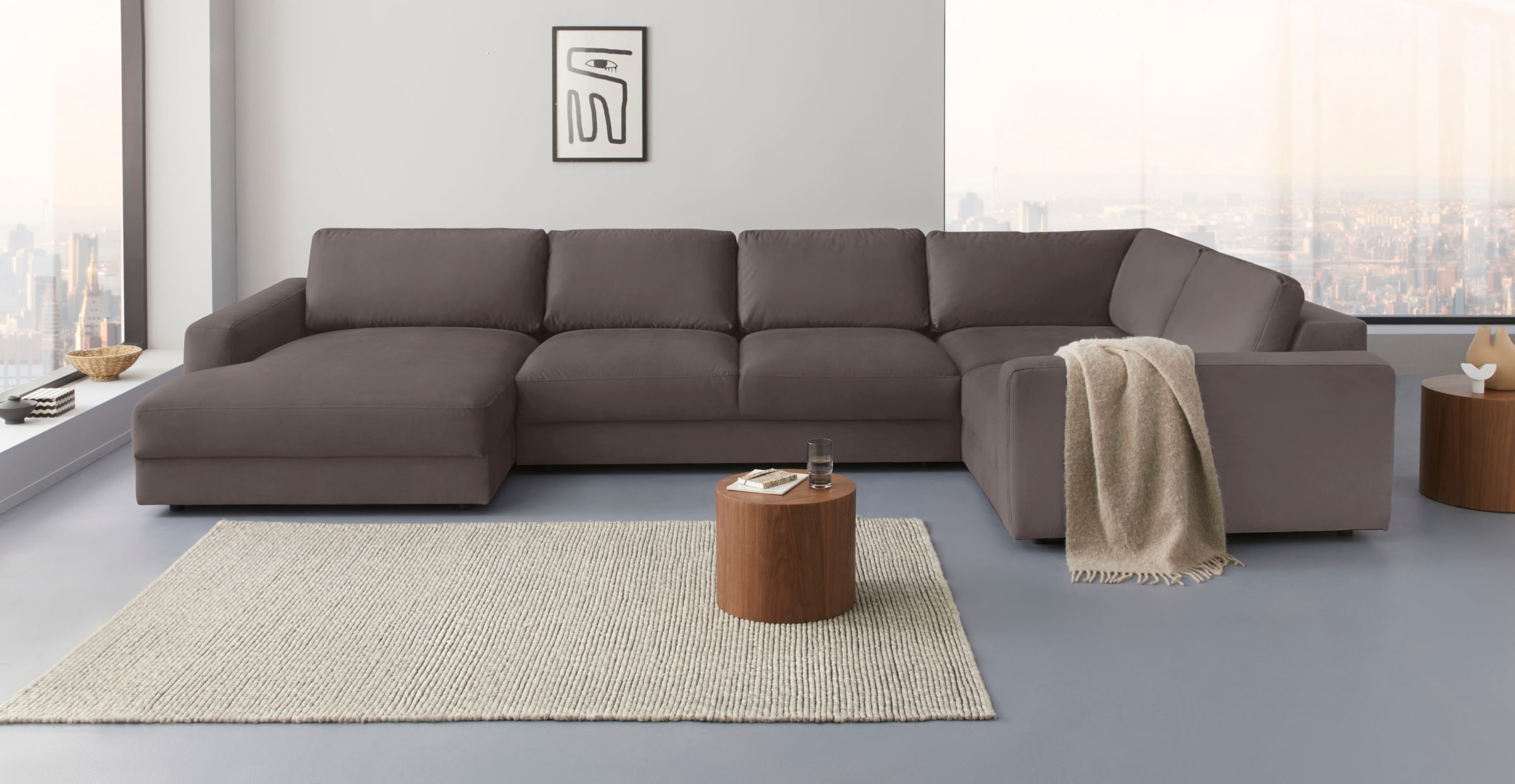 Wohnlandschaft HOME AFFAIRE "Bloomfield, Mega Polsterprogramm, Breite 405cm, viel Platz, U-Form", grau (taupe), B:405cm H:84cm T:224cm, 100% Polyester, Sofas, Wohnlandschaft, mit extra tiefer Sitzfläche, wahlweise mit Sitztiefenverstellung 4