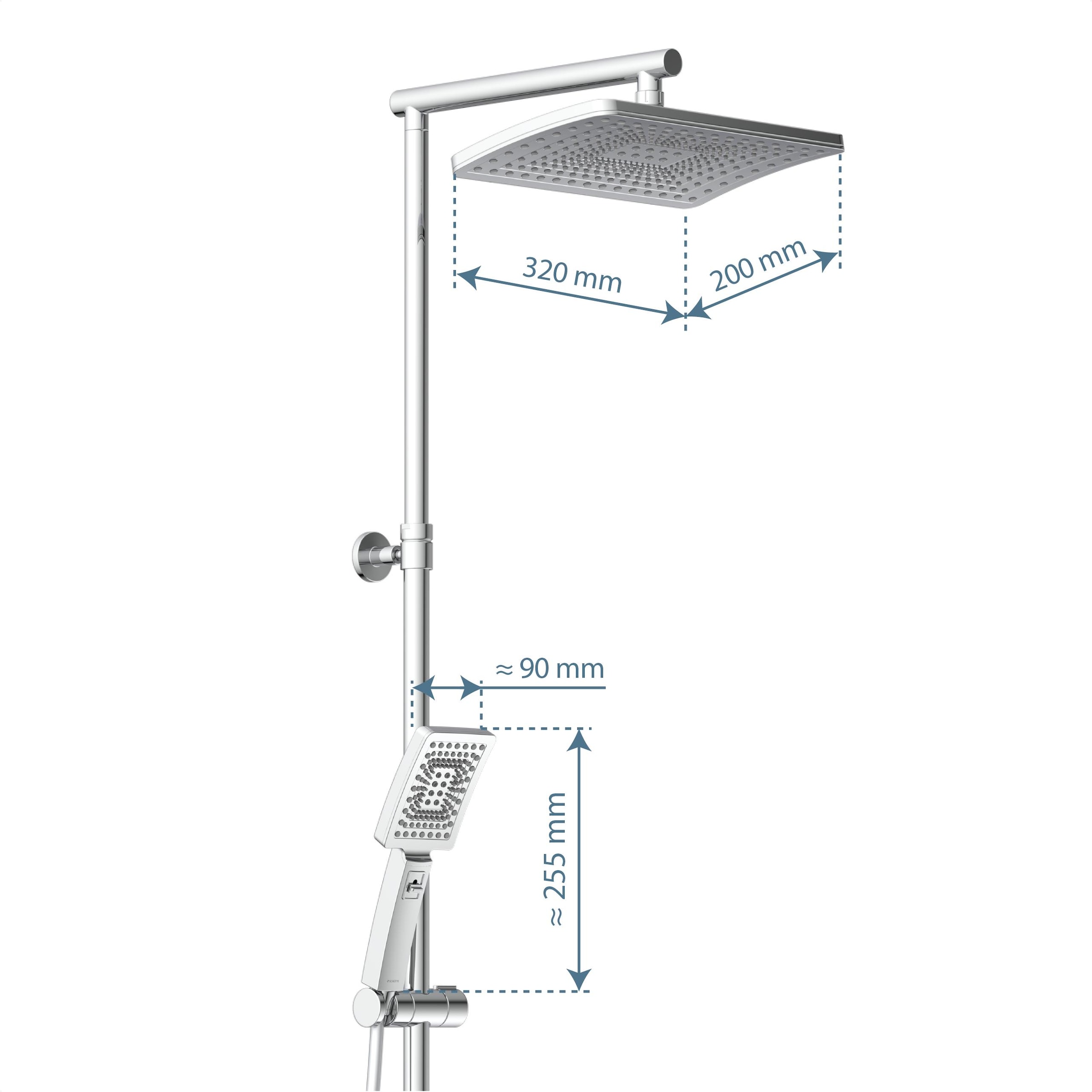Schütte Duschbrause »TRENTO«, (Set), mit Thermostatarmatur, 3-fach verstellbar, Antikalk-Noppen