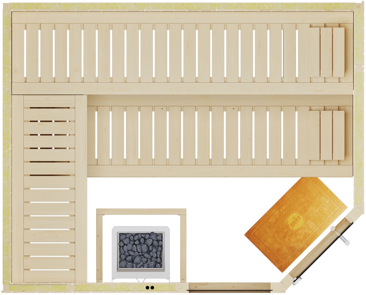 weka Sauna »Element-Ecksauna VARBERG 4«, vorgefertigte Elemente, Fensterelement, moderne Ganzglastür