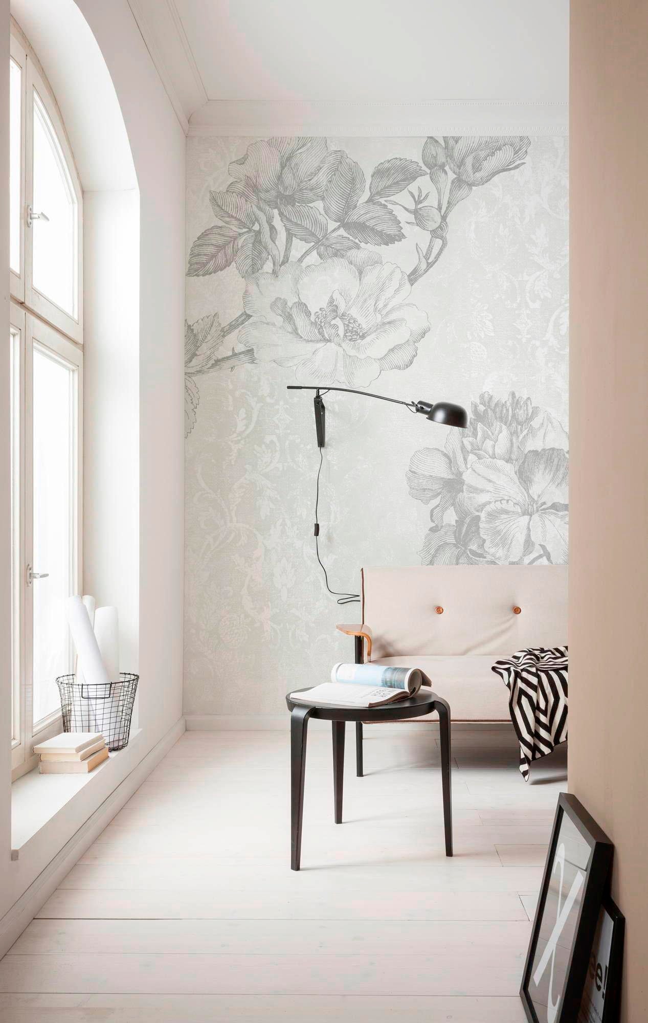 Komar Vliestapete »Digitaldruck Vlies - Baroque Grey - Größe 200 x 250 cm«, bedruckt, Wohnzimmer, Schlafzimmer