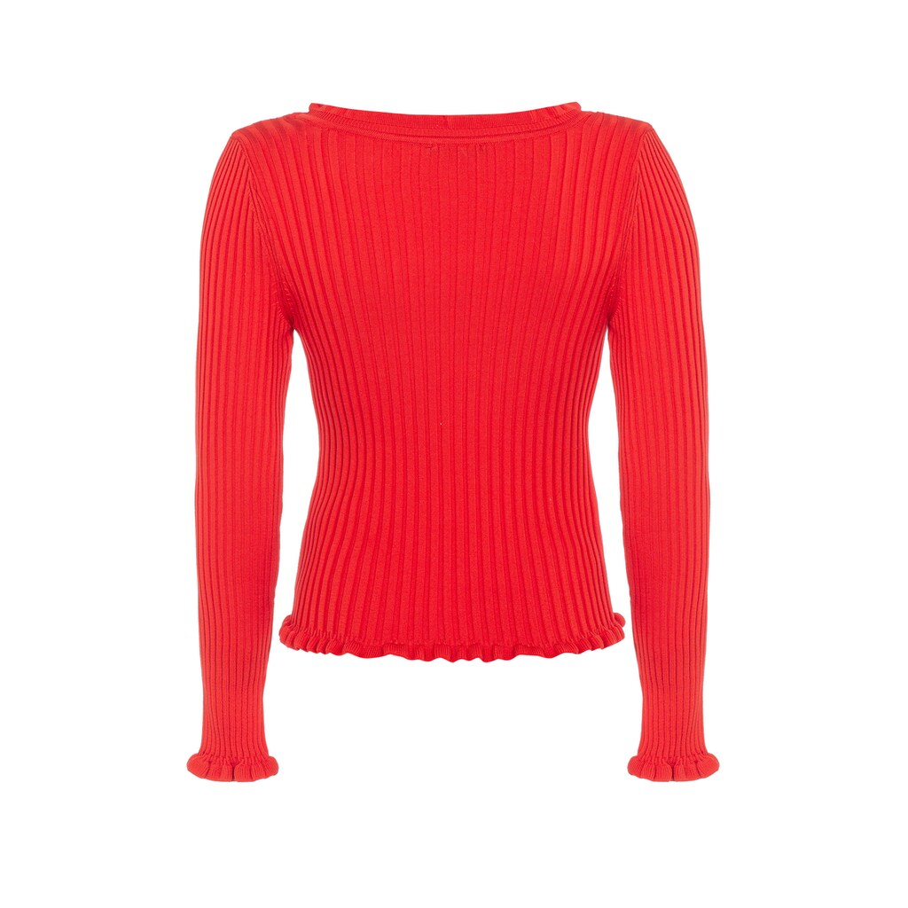 Damenmode Pullover Cipo & Baxx Strickpullover, mit gewelltem Rundhalsausschnitt rot Damenmode Pullover Cipo & Baxx Strickpullover, mit gewelltem Rundhalsausschnitt rot