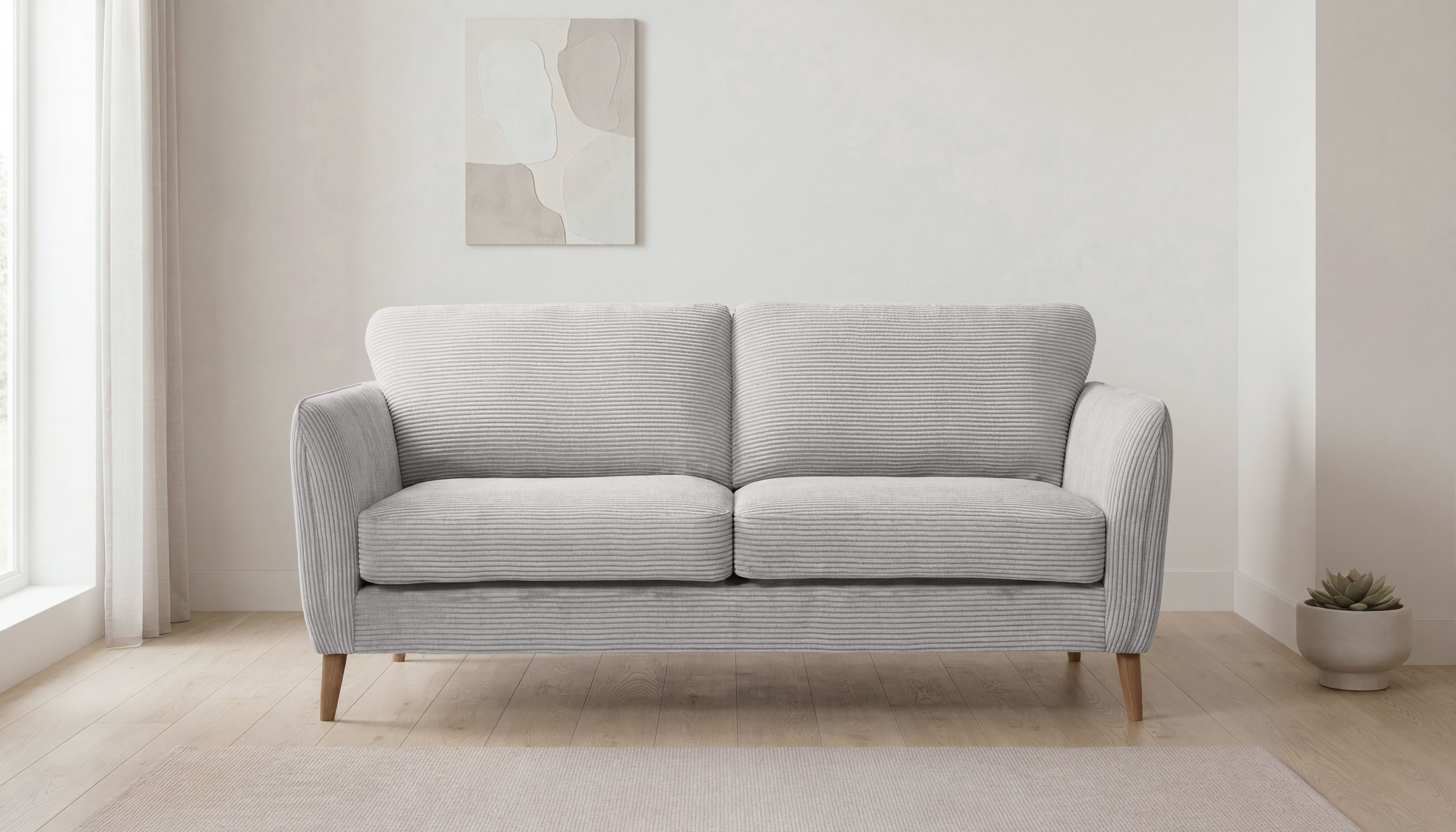 OTTO home 2-Sitzer "MARSEILLE Kompaktsofa 170 cm, Cord, Flachgewebe, Struktur, Webstoff" Massivholzbeine Eiche, Landhausstil, Wellenunterfederung